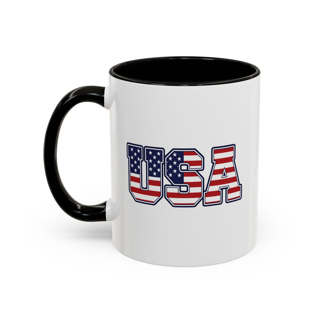 USA Flag Coffee Mug - Patriotic 11oz/15oz Color-Accent Ceramic