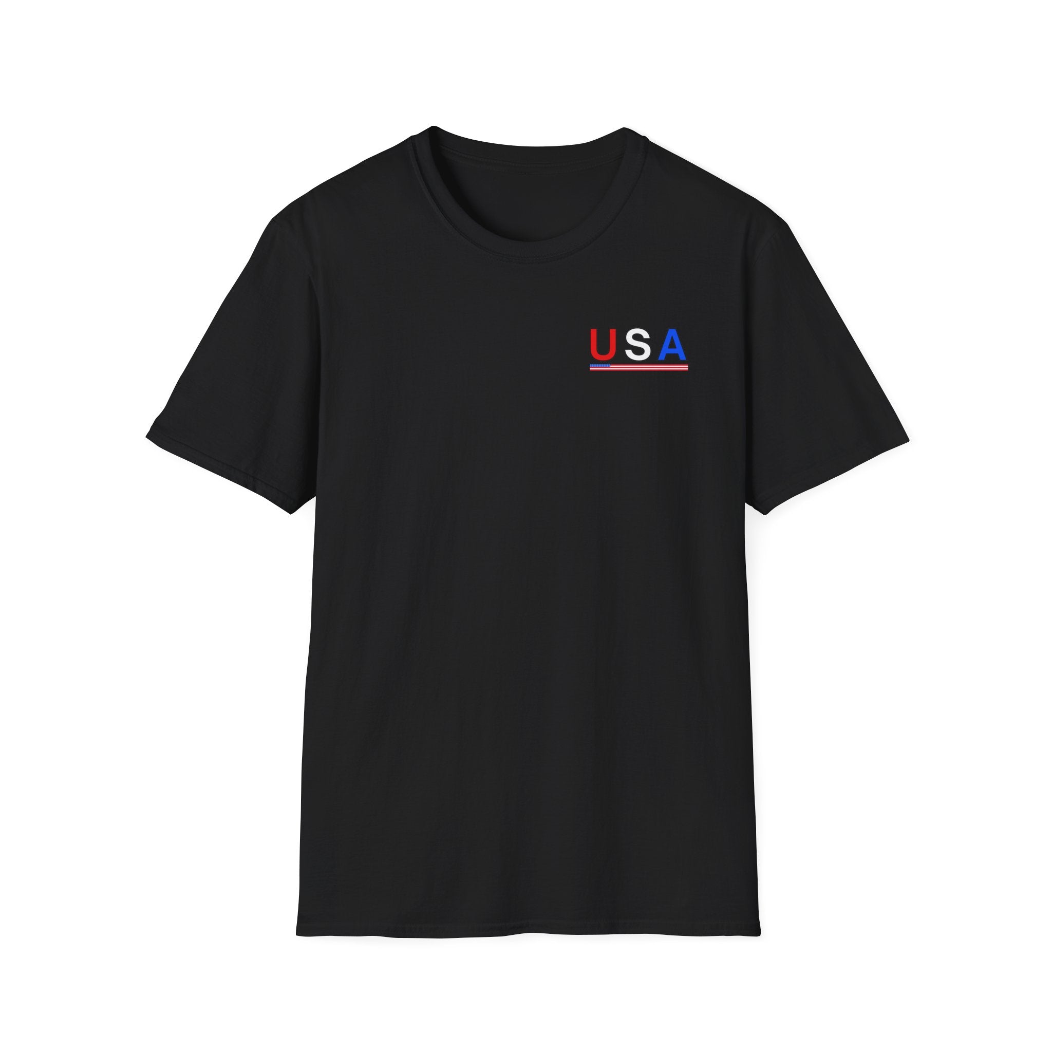 USA Minimalist Flag T-Shirt — Small Chest Logo, Patriotic 4th of July Tee