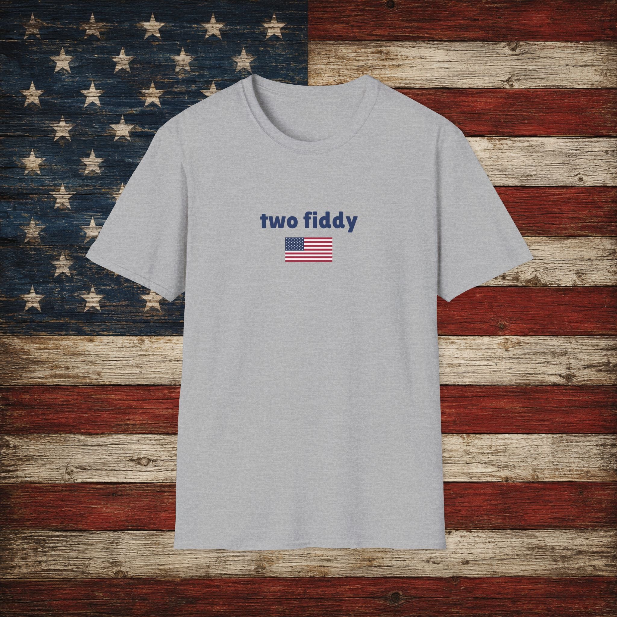 T-Shirt “two fiddy” Patriotic American Flag Tee — Funny Casual USA Pride Shirt