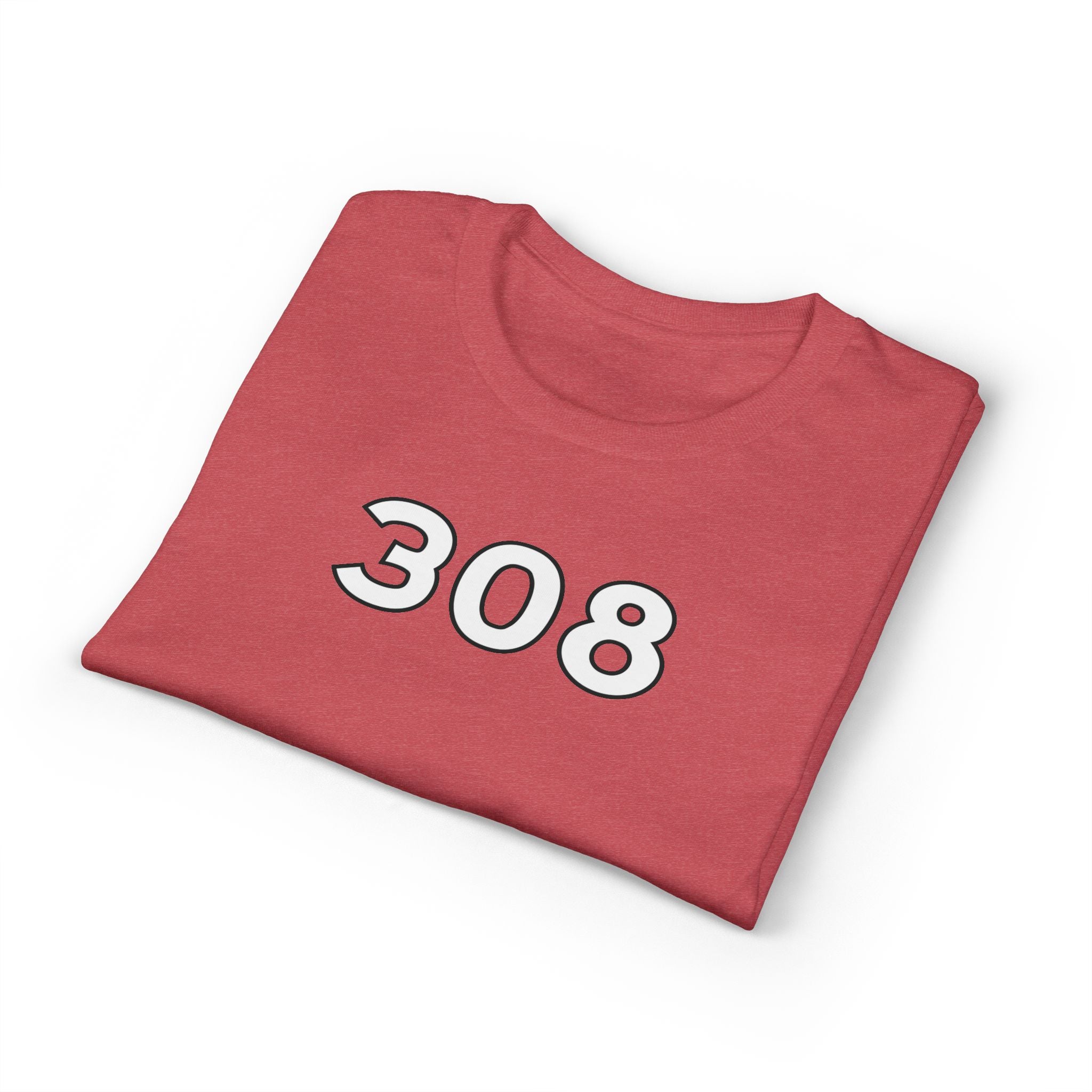 308 Number Tee — Simple Red Athletic Graphic T-Shirt