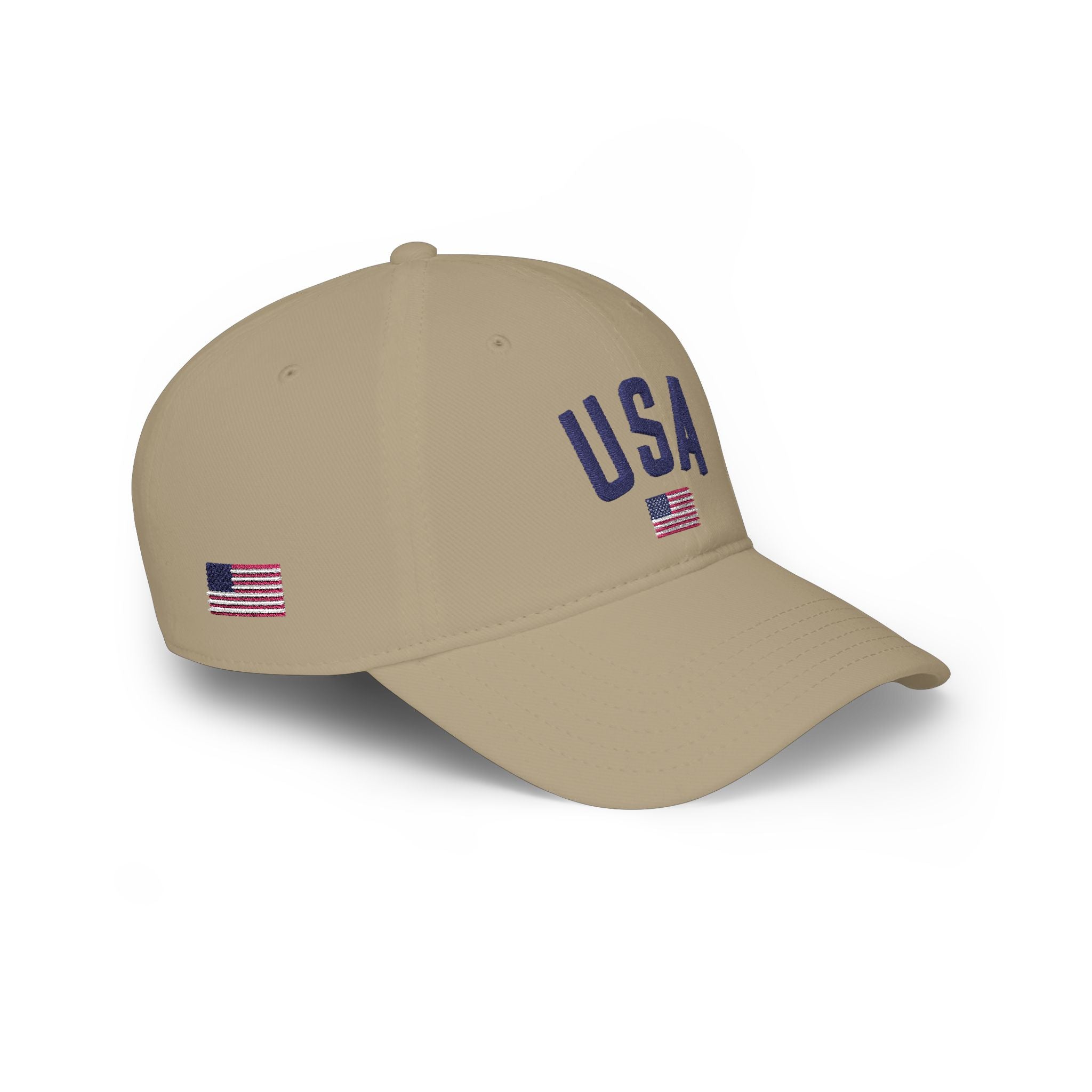 USA Flag Embroidered Baseball Cap – Low Profile Khaki Dad Hat