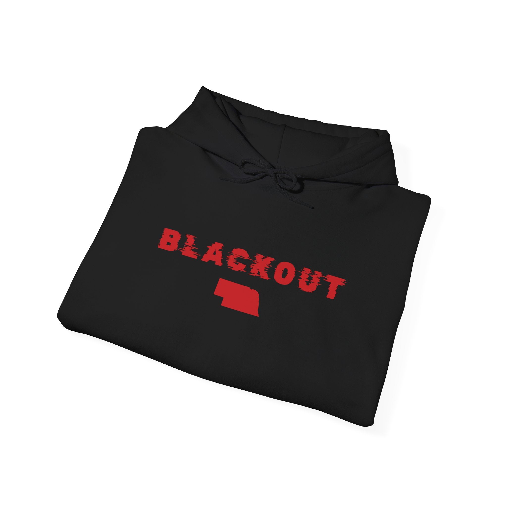 Blackout Nebraska Hoodie — Minimal Red State Outline Pullover