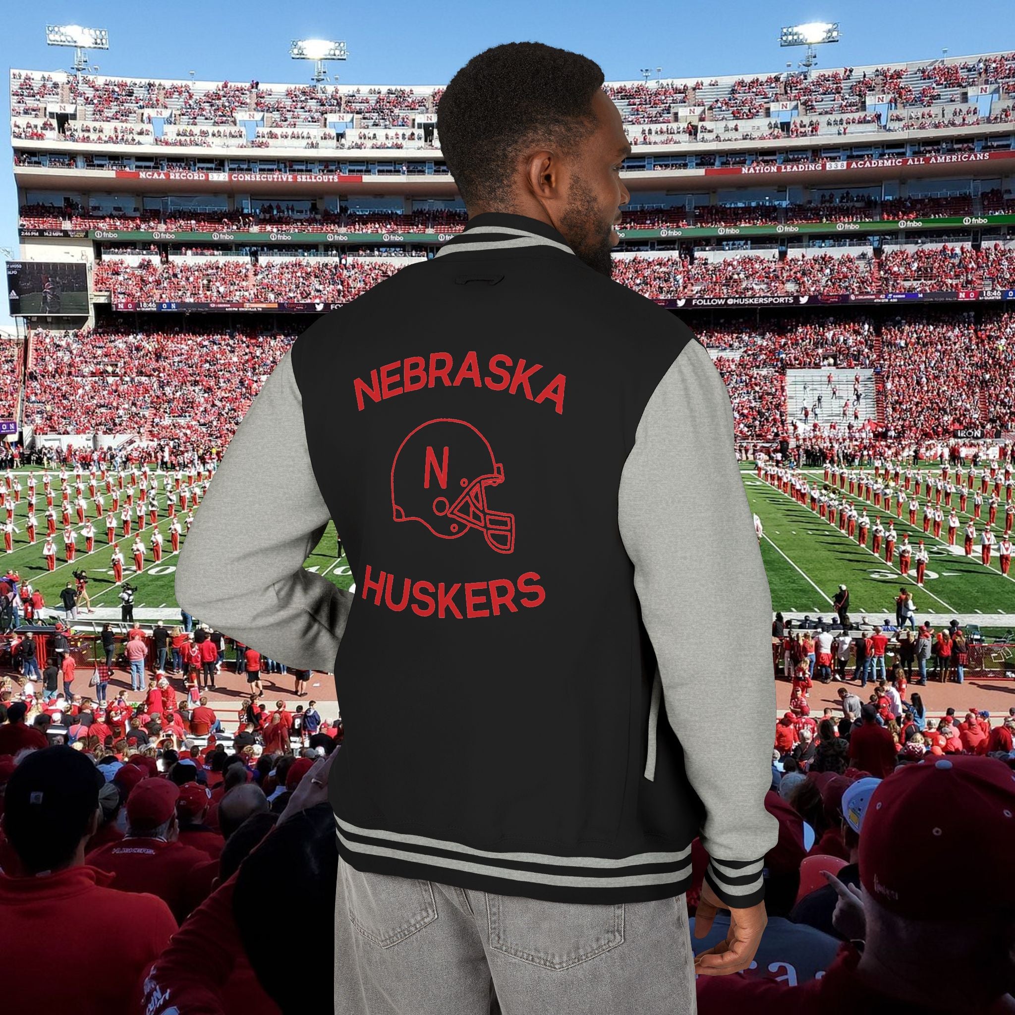 Nebraska Huskers Letterman Jacket - 'NE' Varsity Red & White Football Jacket