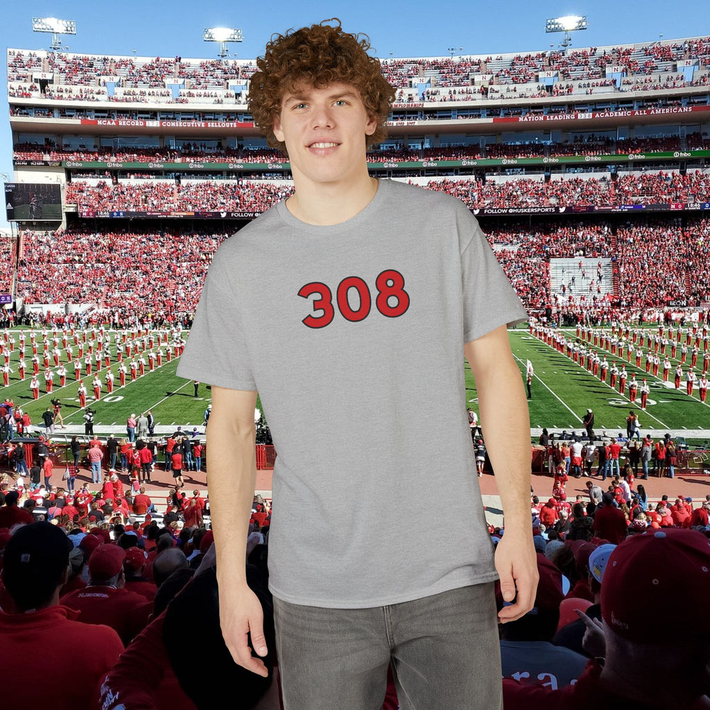 308 Number Tee — Simple Red Athletic Graphic T-Shirt
