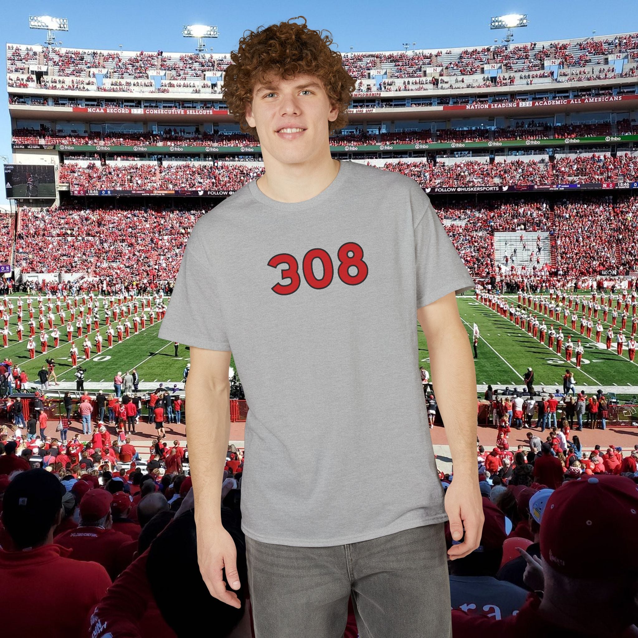 308 Number Tee — Simple Red Athletic Graphic T-Shirt
