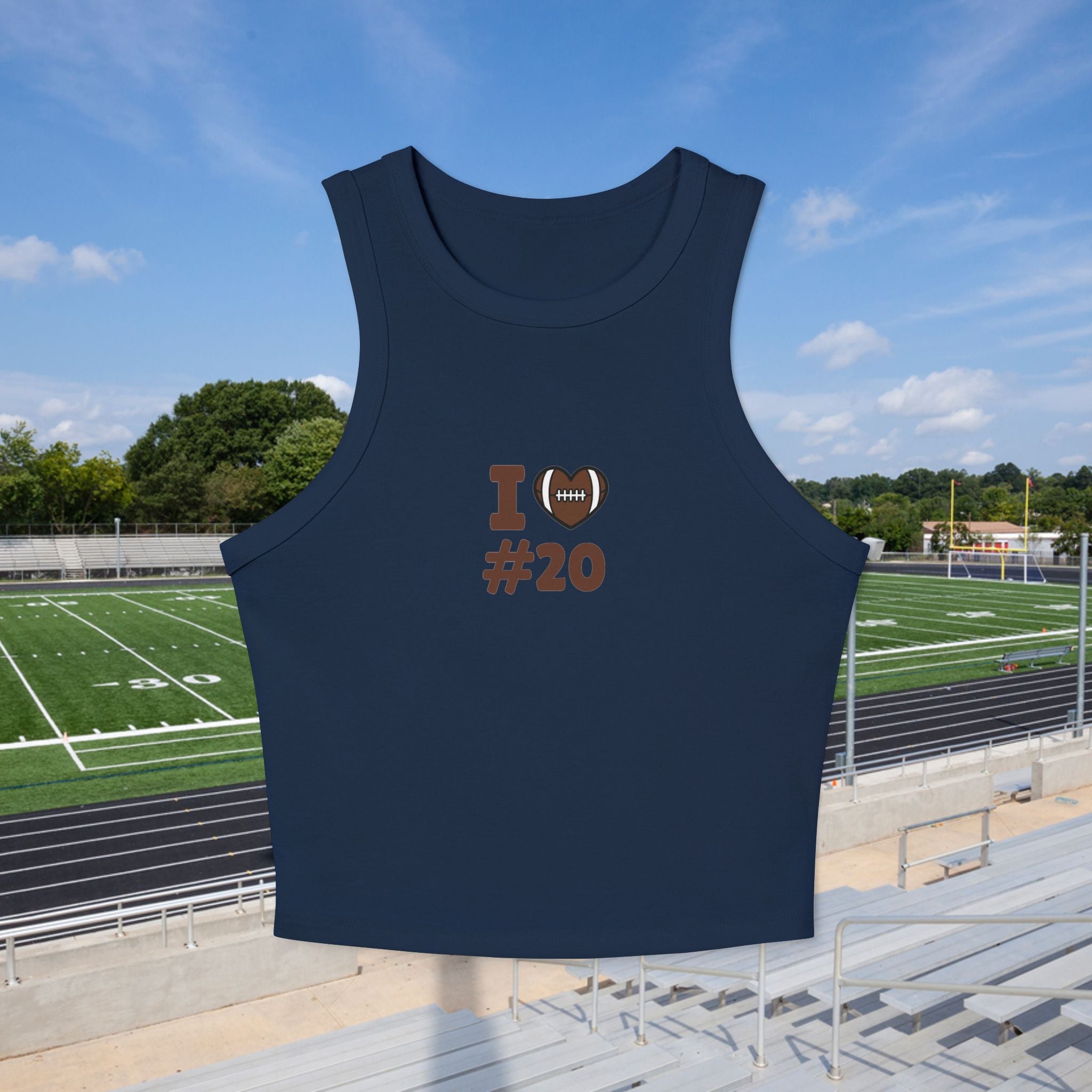 PERSONALIZABLE - Football Fan Racer Tank — “I  Heart #--” Women's Micro Rib Crop Top