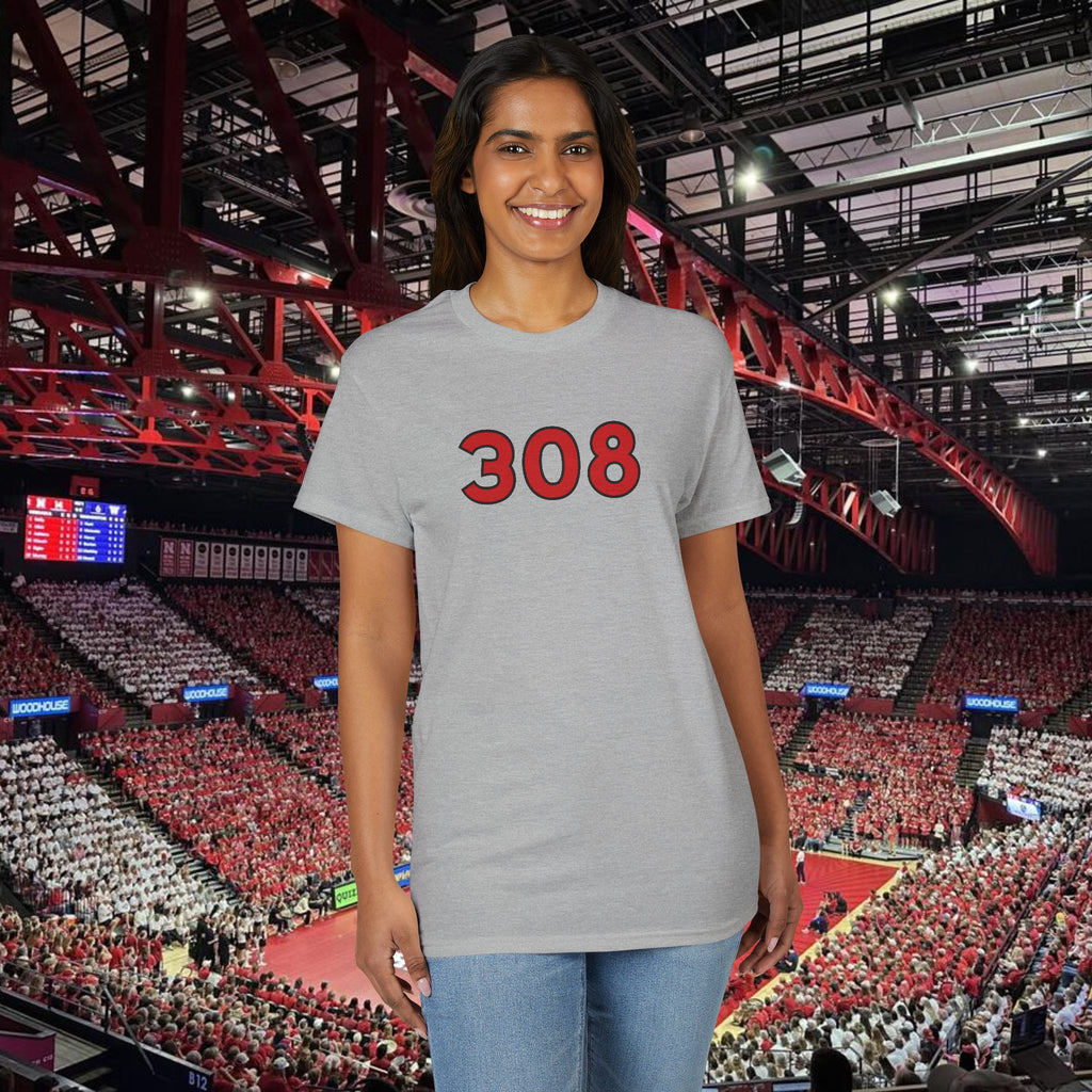 308 Number Tee — Simple Red Athletic Graphic T-Shirt