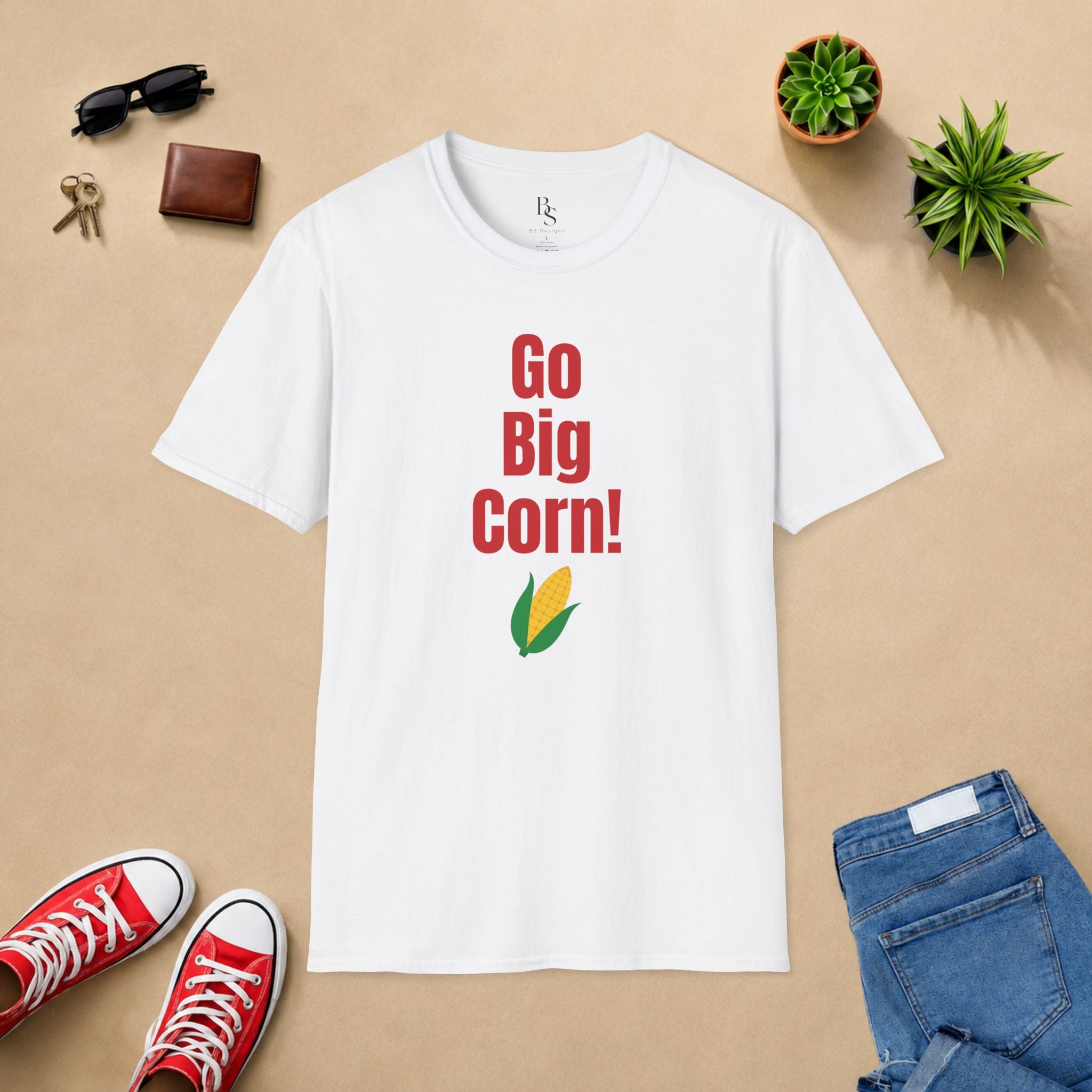 Go Big Corn! T-Shirt — Funny Corn Graphic Tee for Farmers and Nebraska Fans
