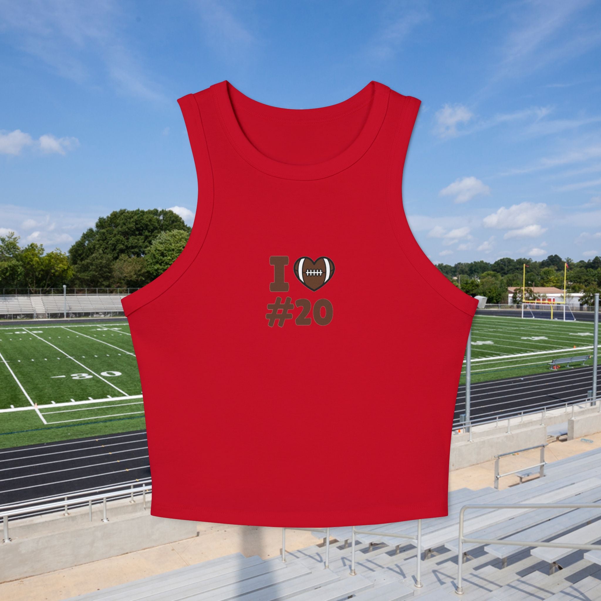 PERSONALIZABLE - Football Fan Racer Tank — “I  Heart #--” Women's Micro Rib Crop Top