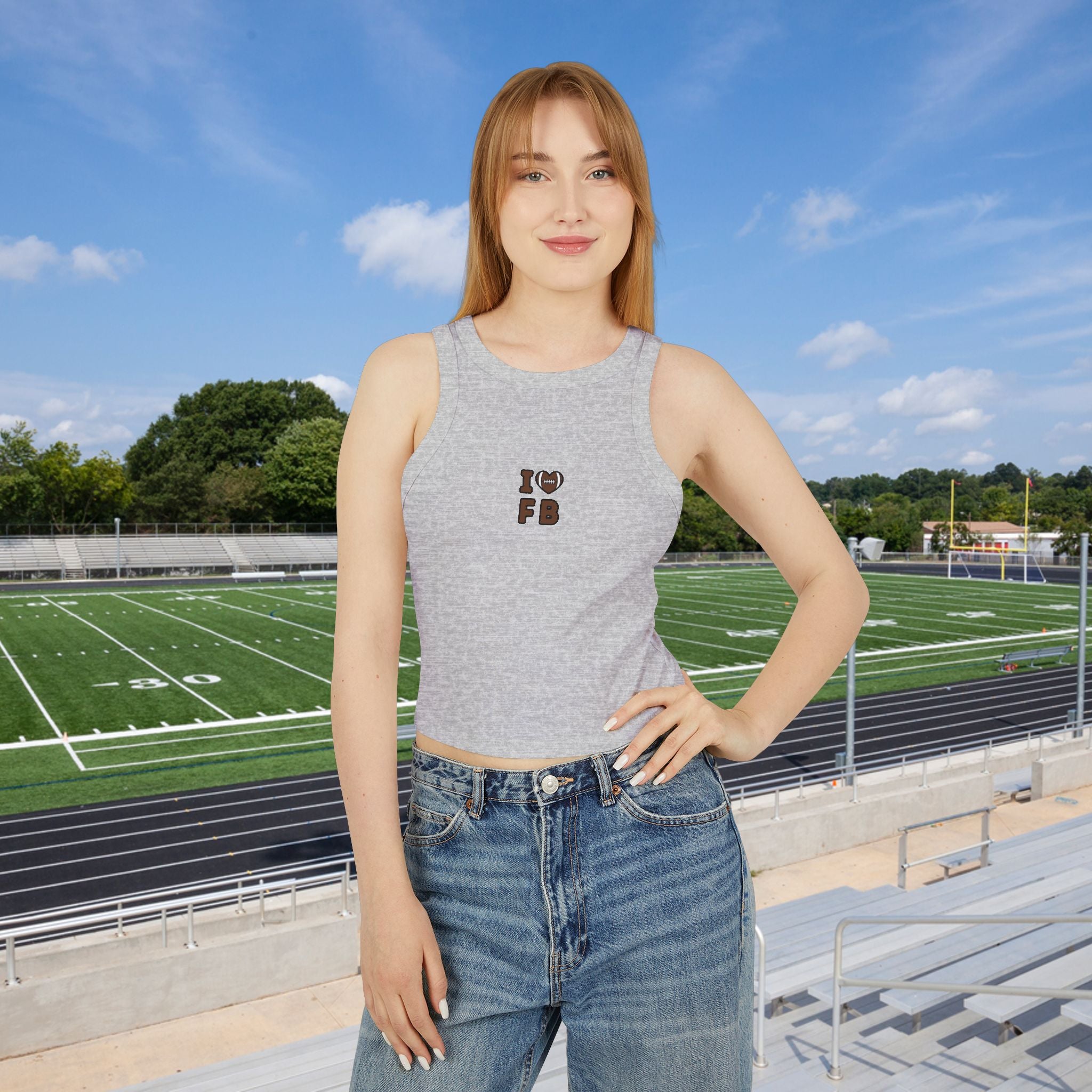 I Heart FB Cropped Racer Tank — Women's Football Fan Crop Top