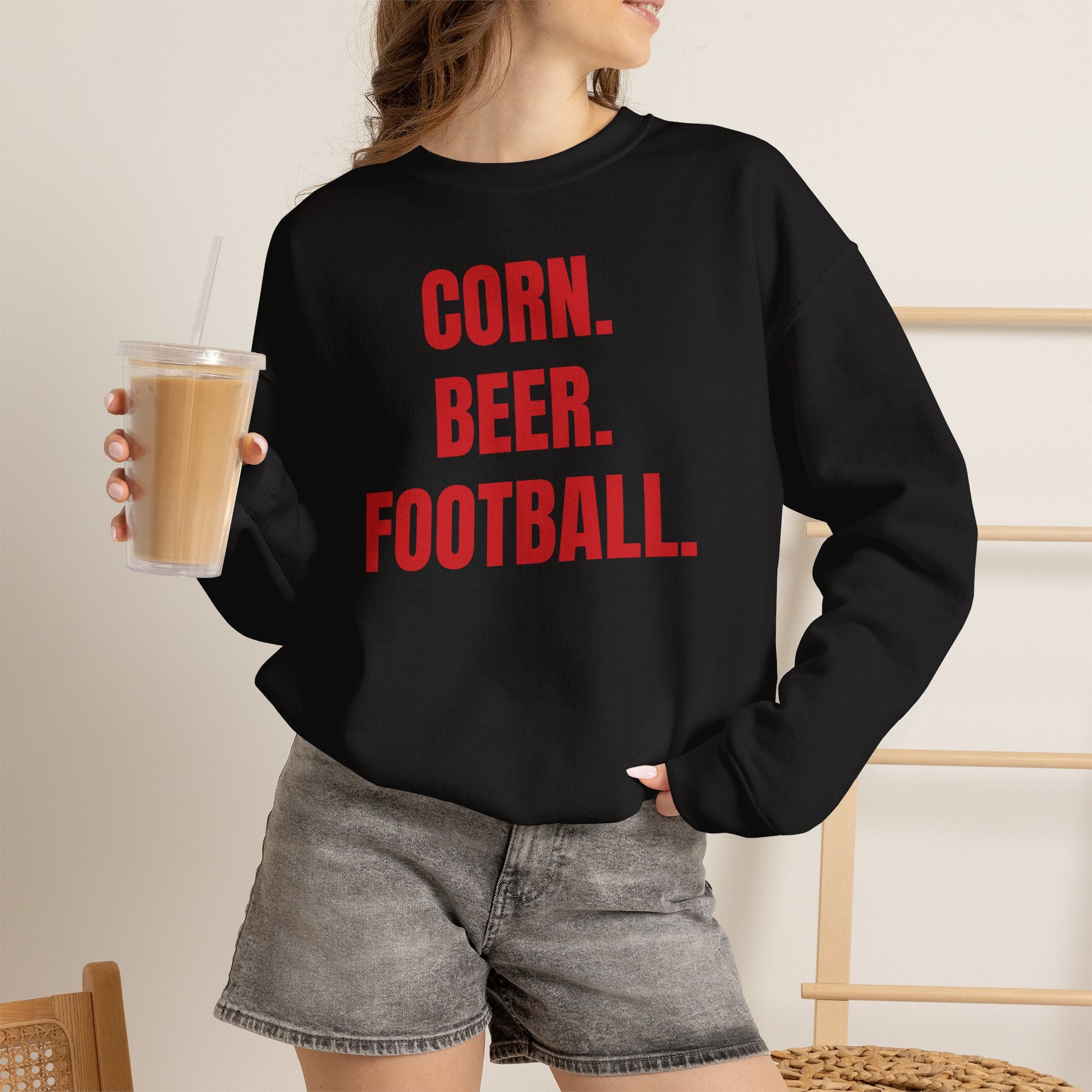 Corn. Beer. Football. Sweatshirt — Casual Game Day Crewneck