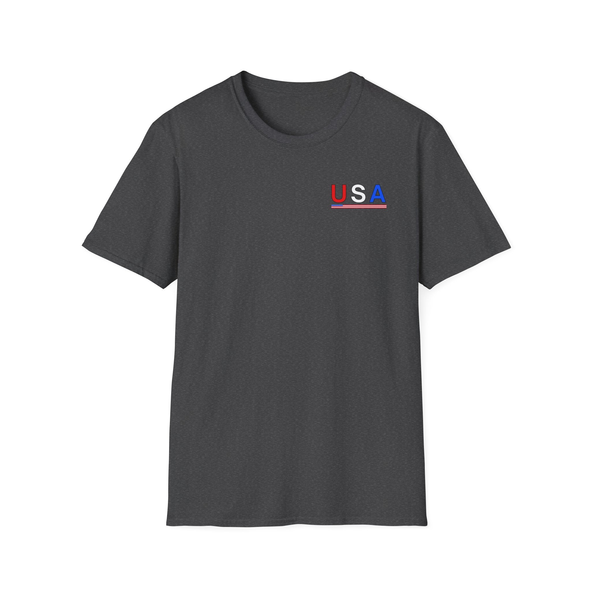 USA Minimalist Flag T-Shirt — Small Chest Logo, Patriotic 4th of July Tee