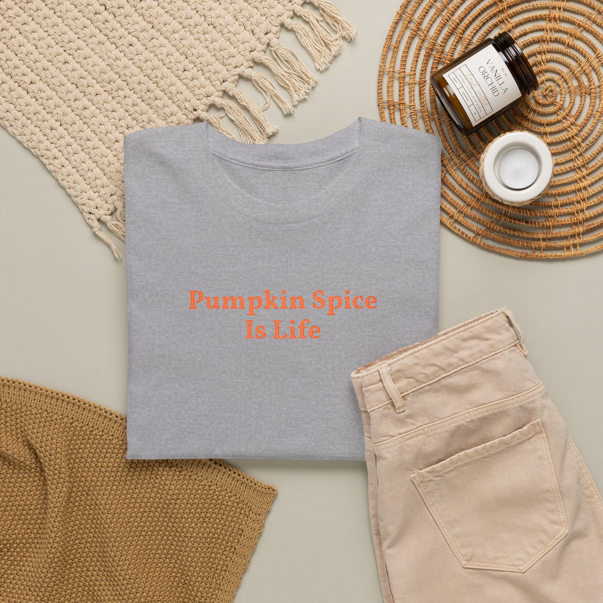 Pumpkin Spice Is Life Tee — Embroidered Fall Coffee Shirt