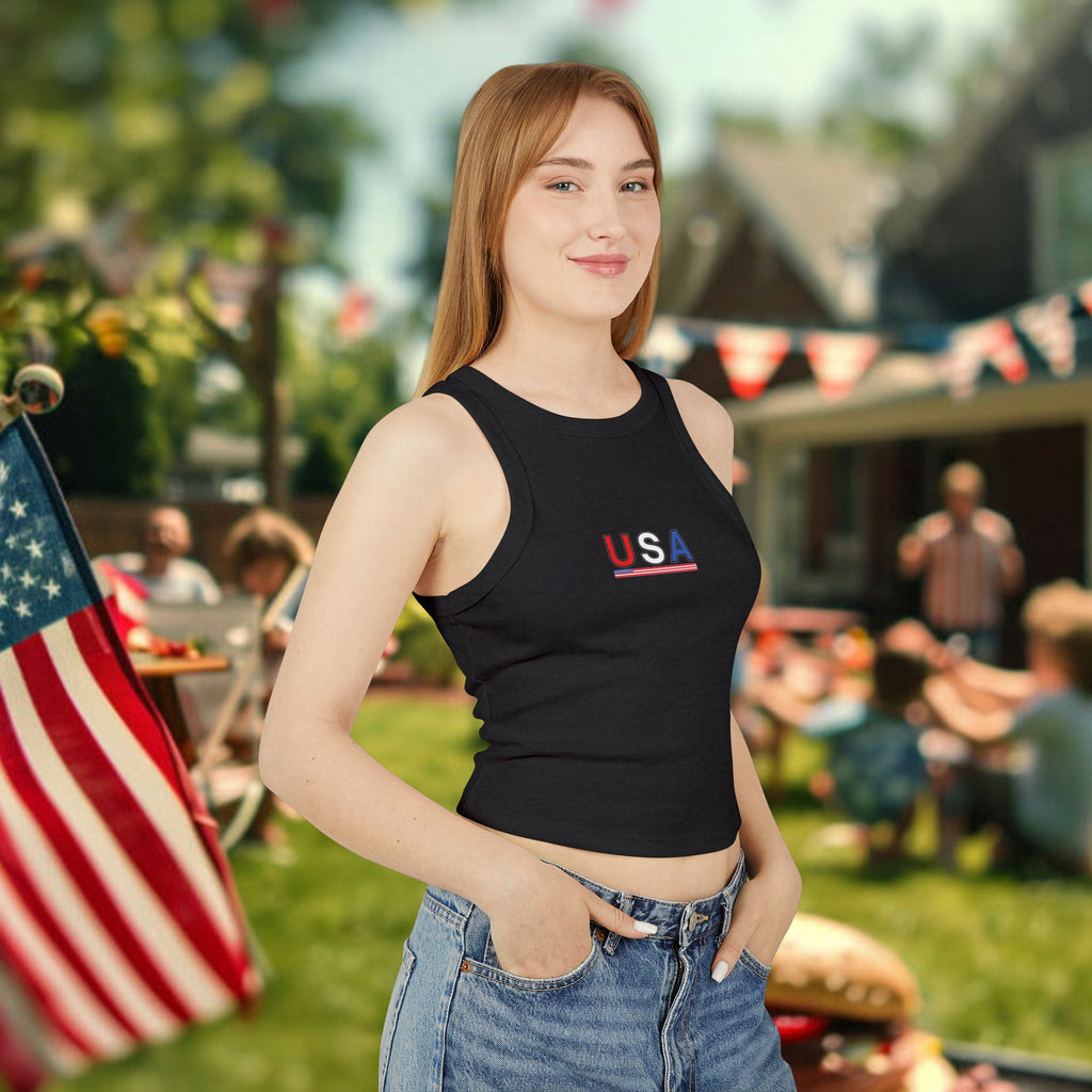 USA Racerback Tank Top — Patriotic Women's Cropped Tank for 4th of July