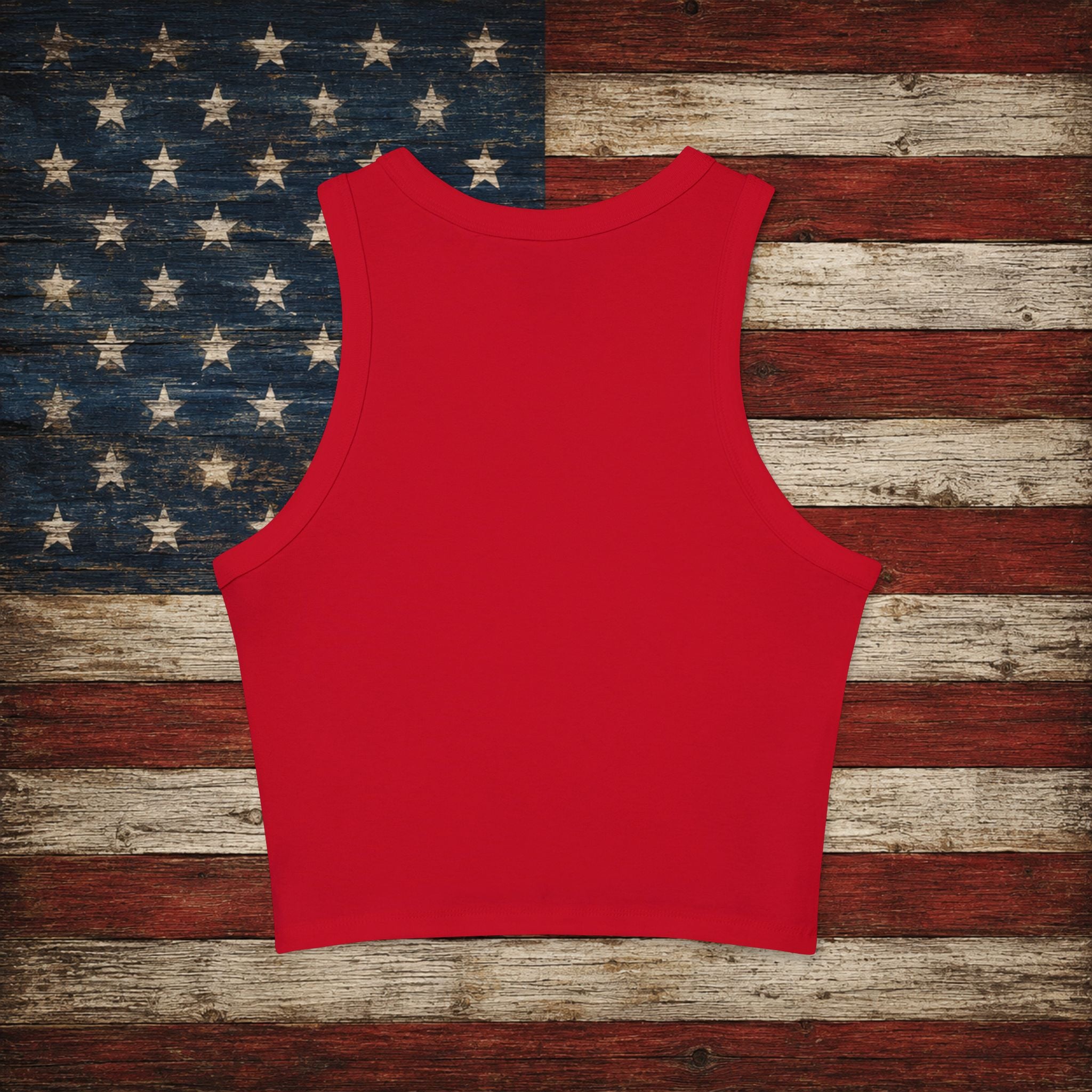 USA Flag Racer Tank Top — Patriotic Women’s Crop Tank for 4th of July