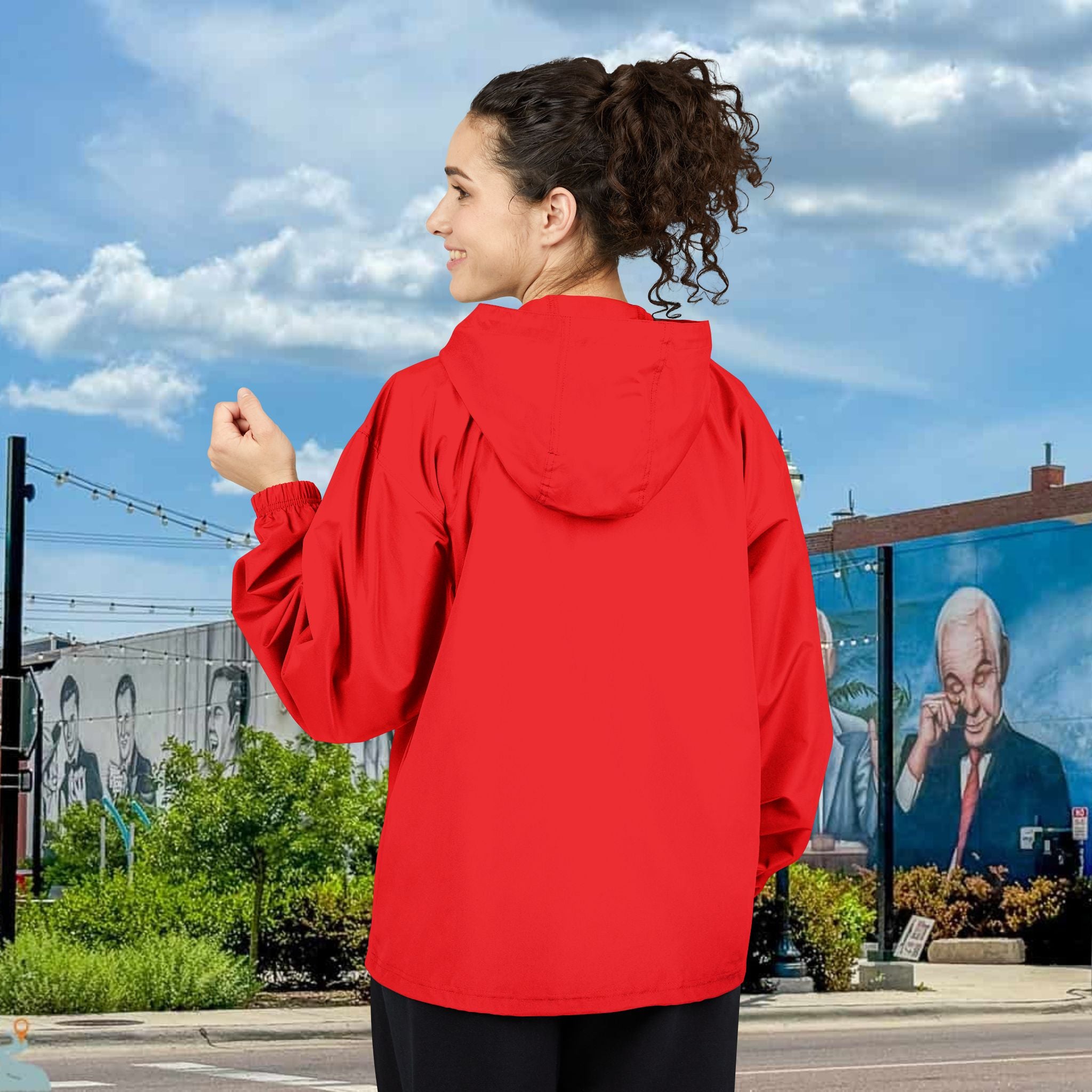 Nebraska Outline Packable Anorak Jacket — Minimal White Logo Windbreaker