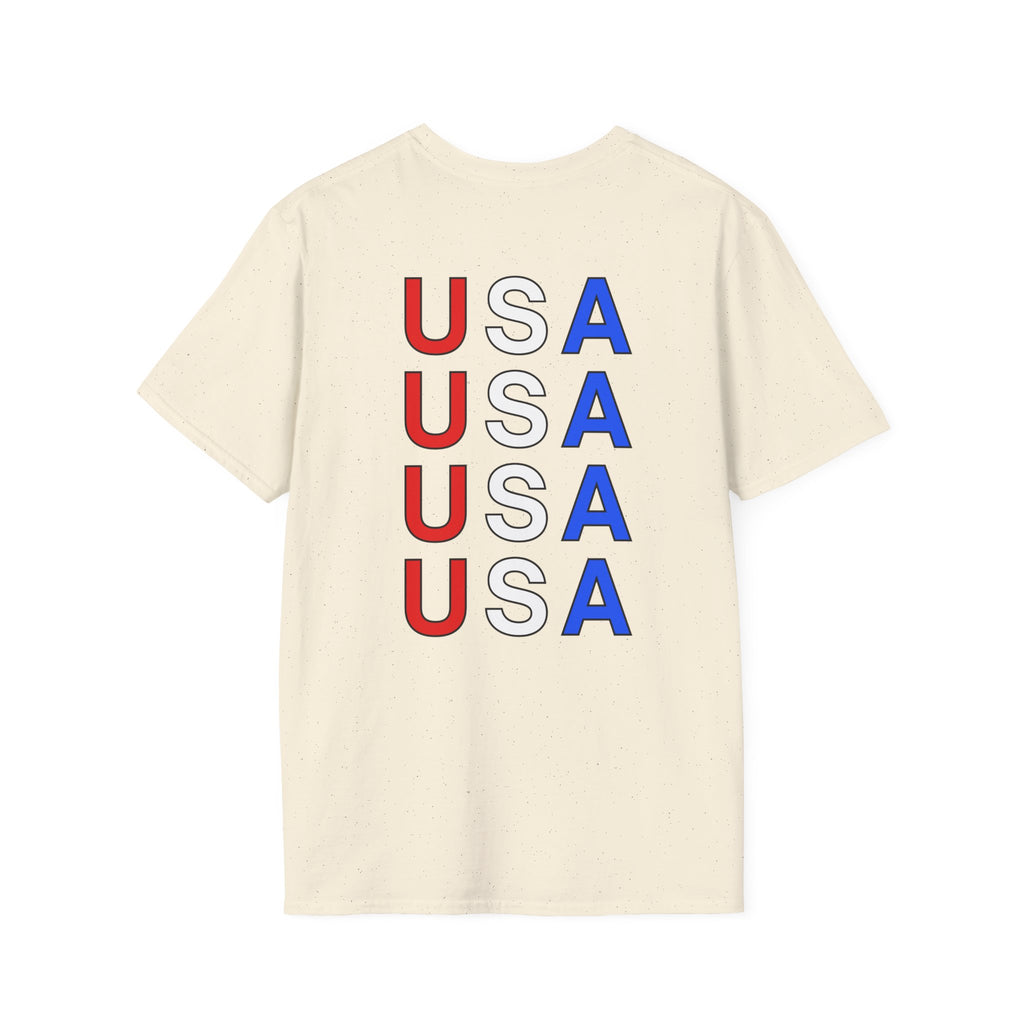USA Minimalist Flag T-Shirt — Small Chest Logo, Patriotic 4th of July Tee