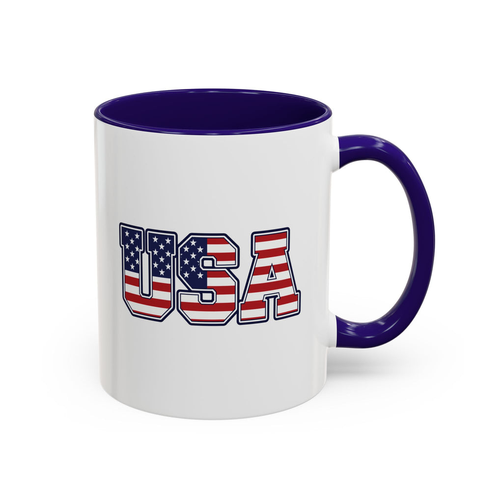 USA Flag Coffee Mug - Patriotic 11oz/15oz Color-Accent Ceramic
