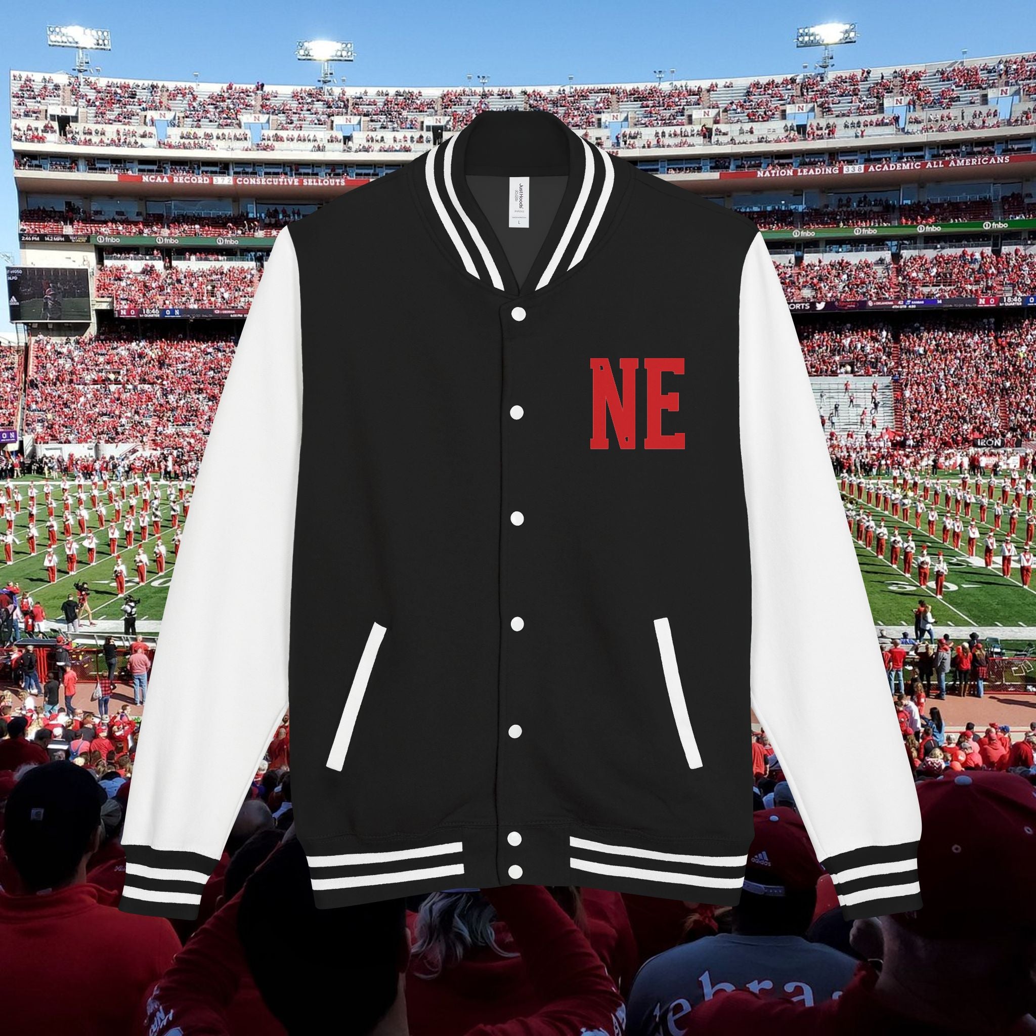 Nebraska Huskers Letterman Jacket - 'NE' Varsity Red & White Football Jacket