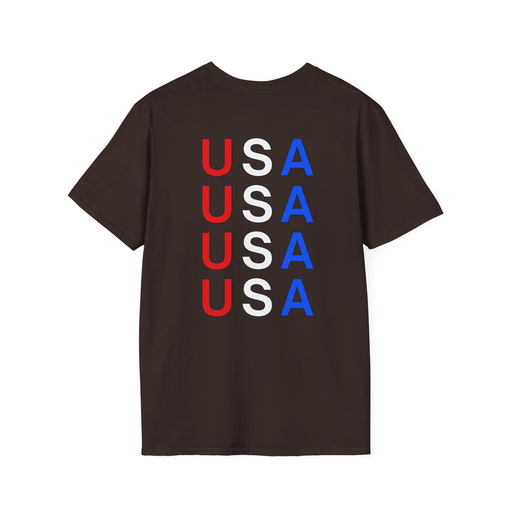 USA Minimalist Flag T-Shirt — Small Chest Logo, Patriotic 4th of July Tee