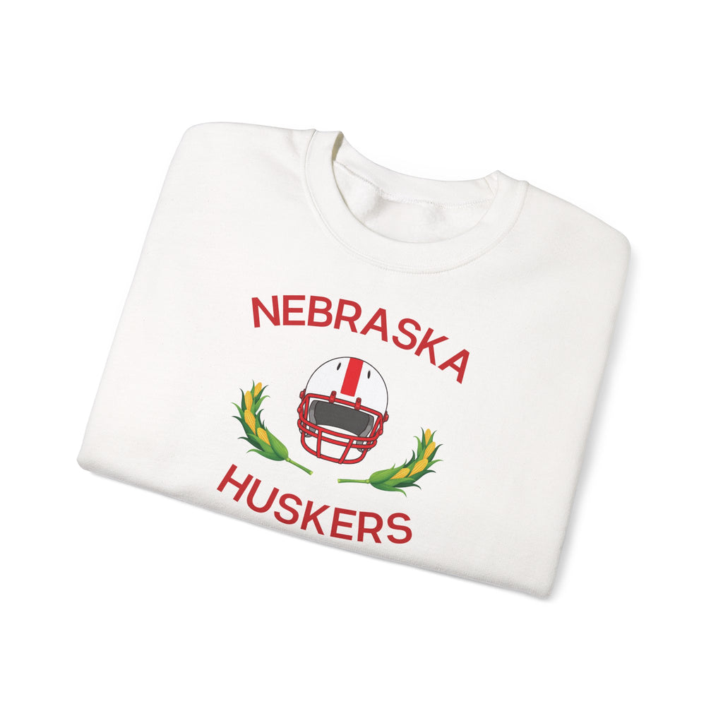 Nebraska Huskers Football Crewneck Sweatshirt – Helmet & Corn Design