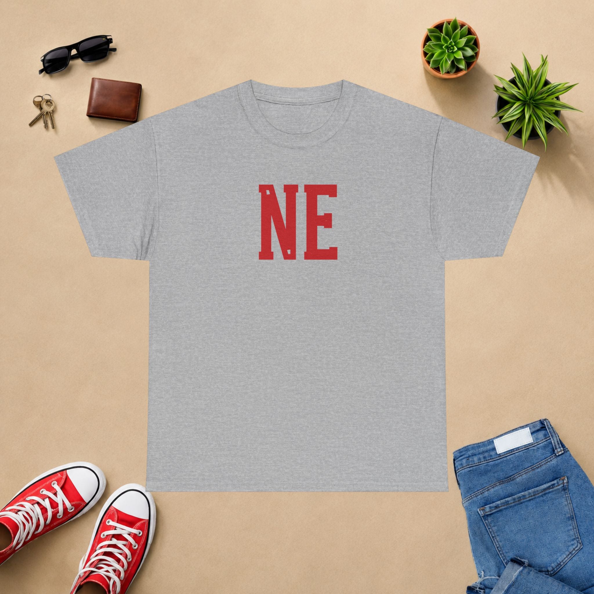 NE Letter T-Shirt — Minimal Red Initial Graphic Tee
