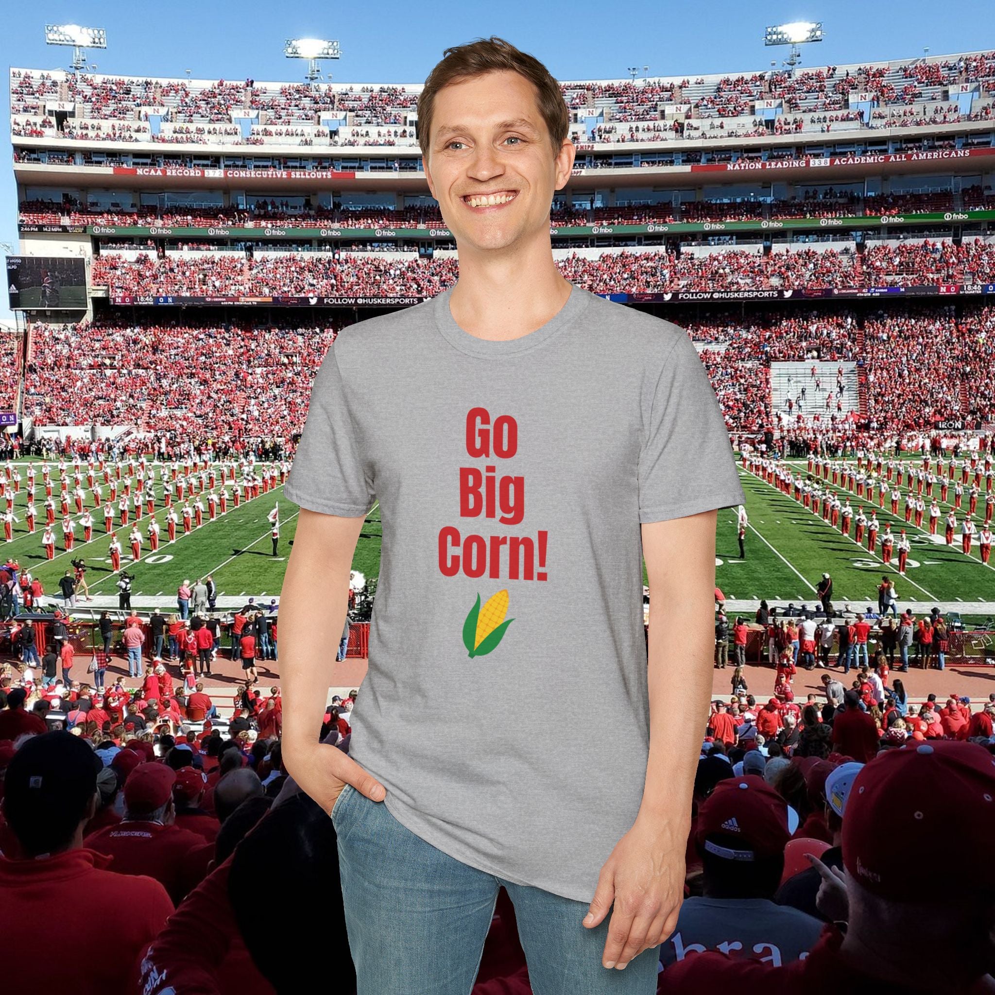Go Big Corn! T-Shirt — Funny Corn Graphic Tee for Farmers and Nebraska Fans
