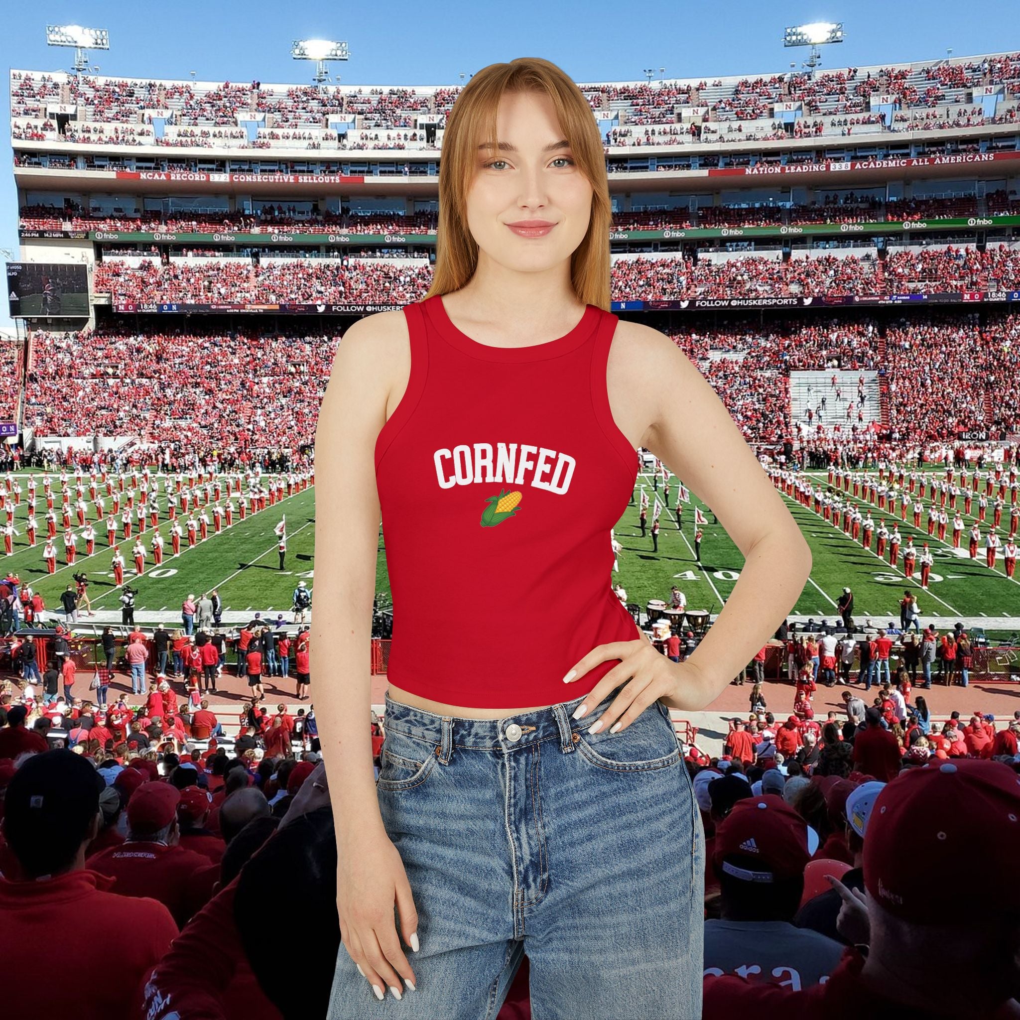 Cornfed Racer Tank Top – Retro Corn Graphic Crop Tank for Women