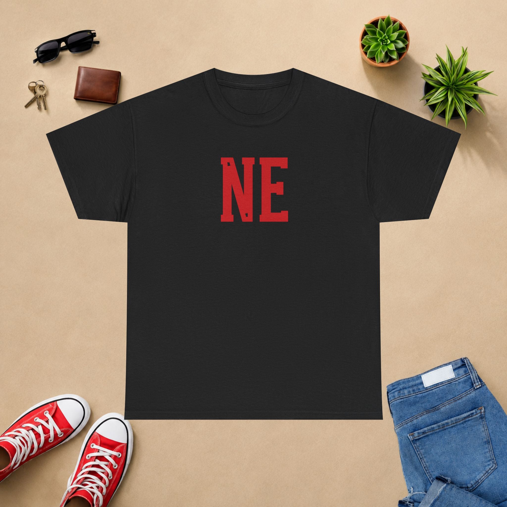 NE Letter T-Shirt — Minimal Red Initial Graphic Tee