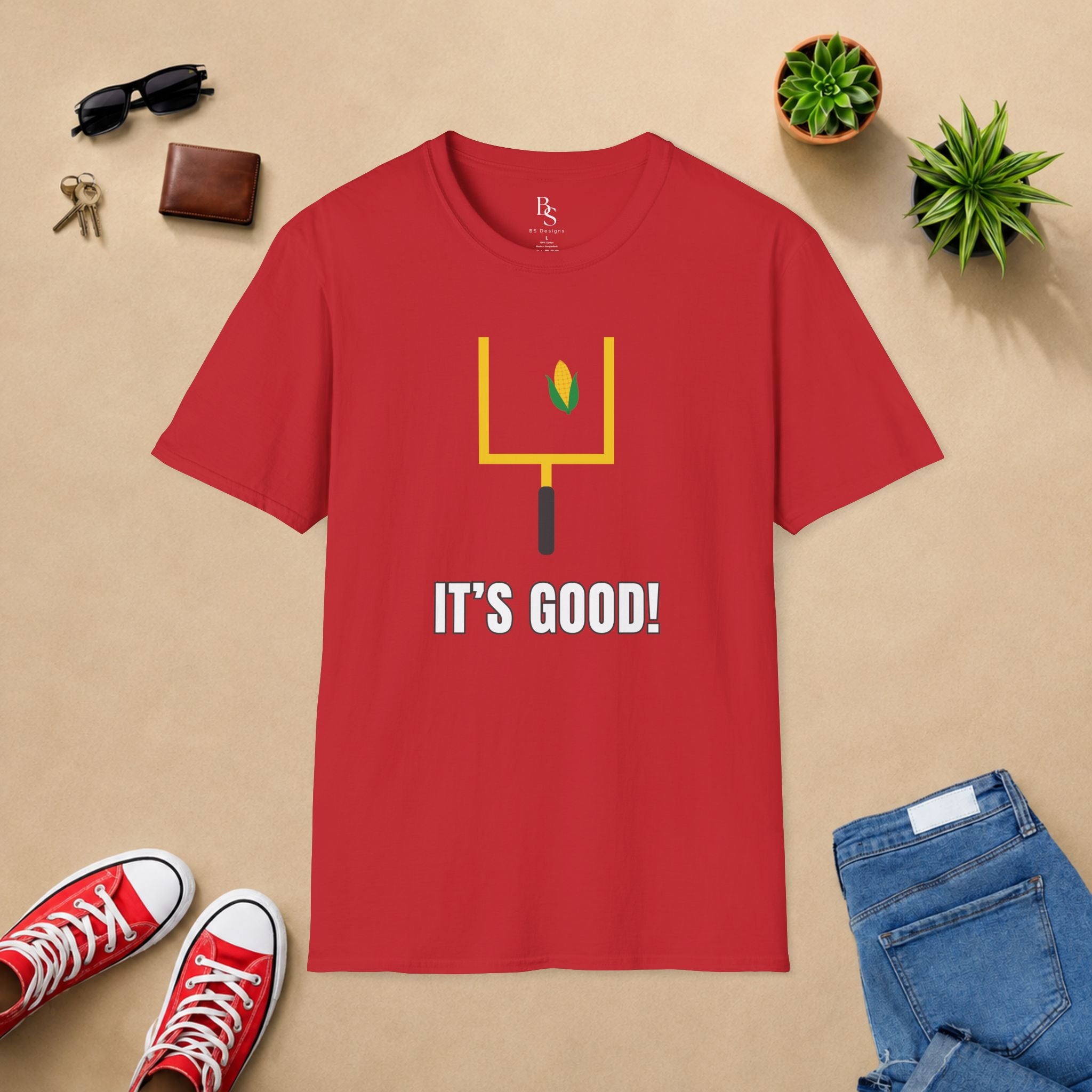 Football Field Goal T-Shirt — "It's Good!" Kick Celebration Tee