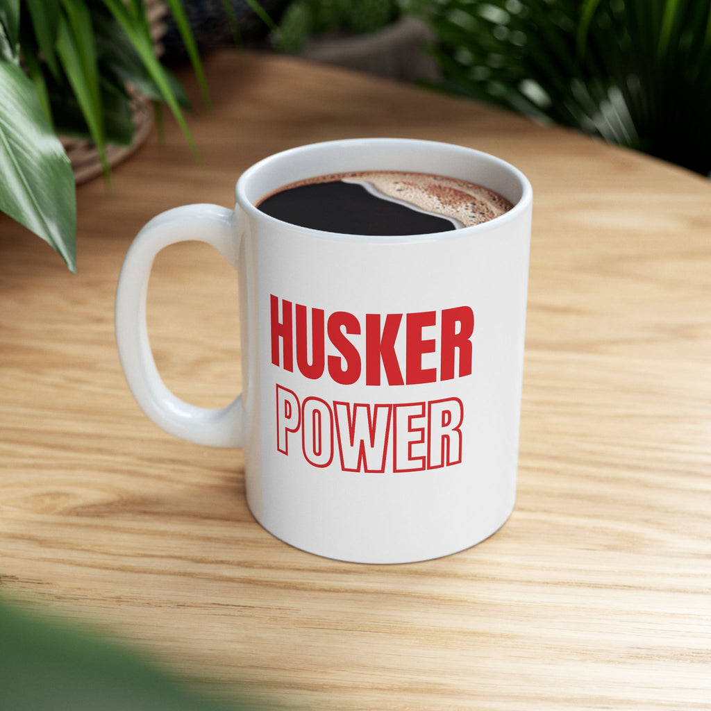 Coffee Mug — "Husker Power" Bold Red Typography Ceramic Mug (11oz & 15oz)