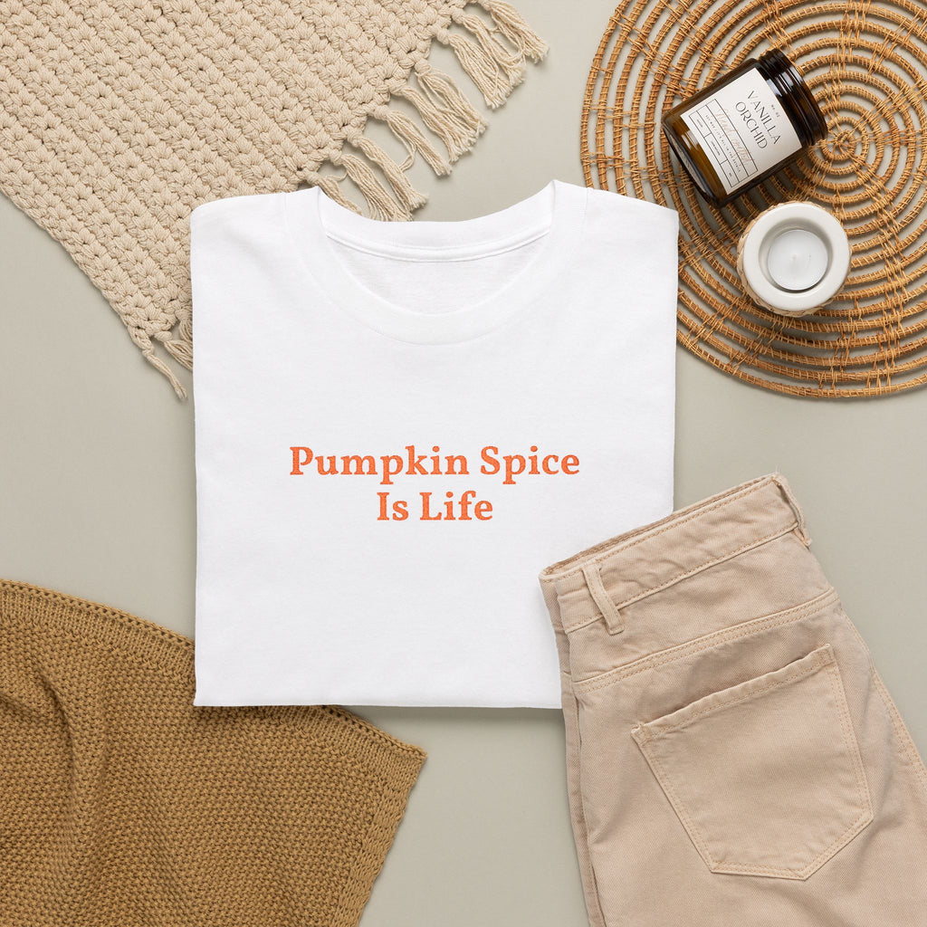 Pumpkin Spice Is Life Tee — Embroidered Fall Coffee Shirt
