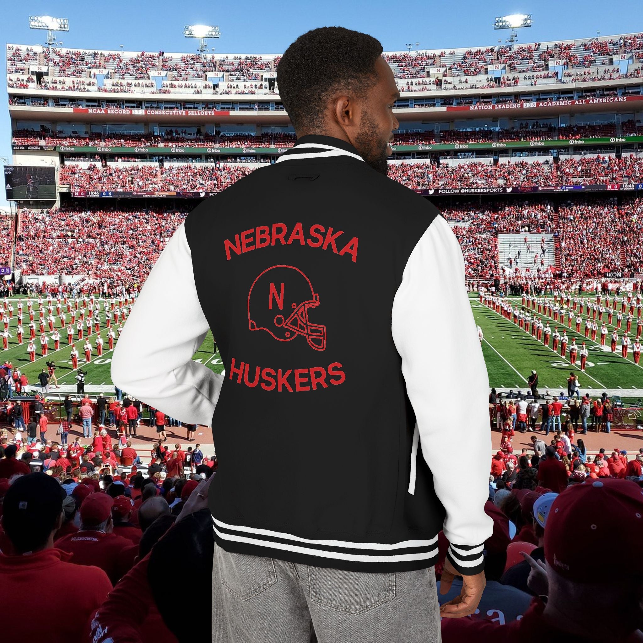 Nebraska Huskers Letterman Jacket - 'NE' Varsity Red & White Football Jacket