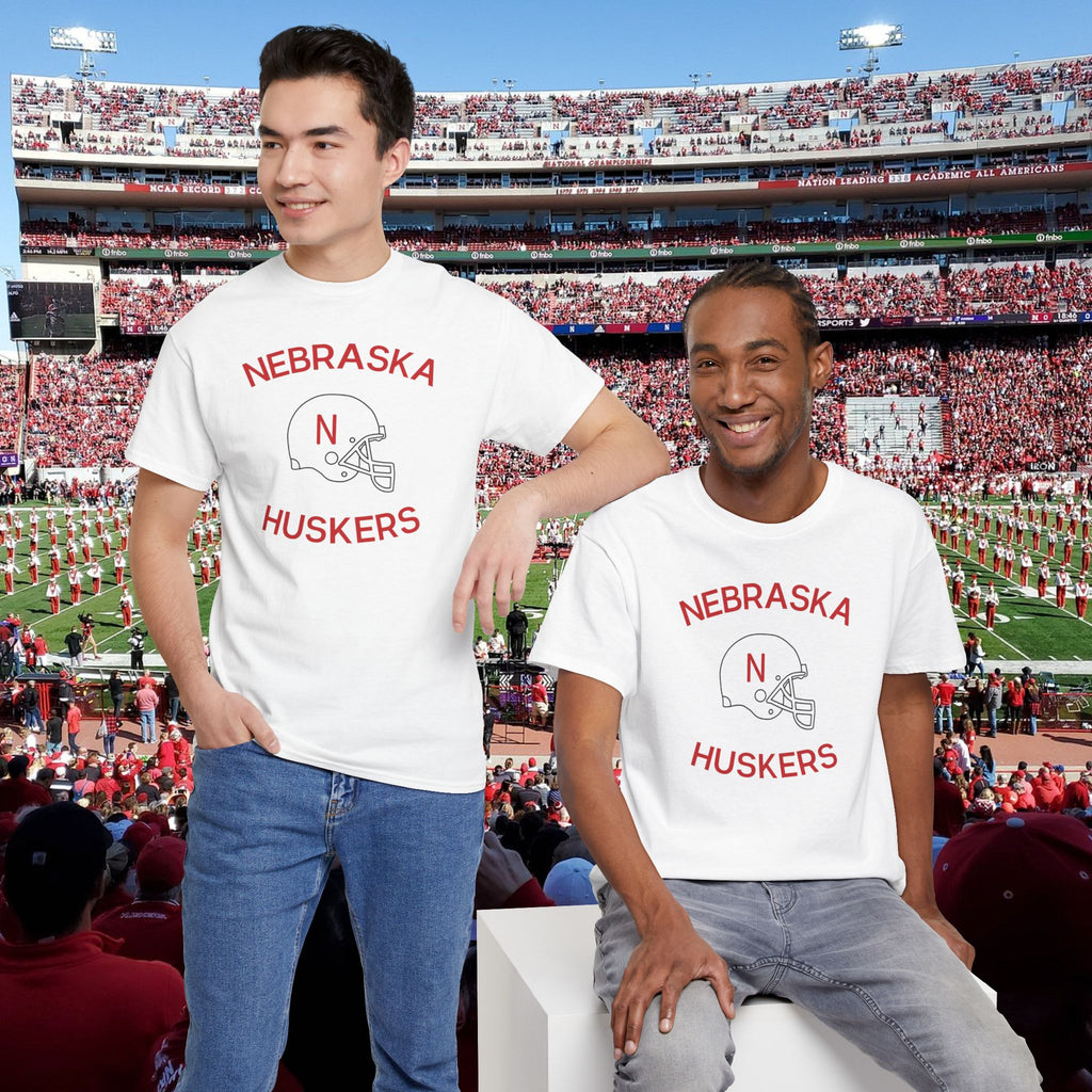 Nebraska Huskers Football Helmet Tee — Retro College Fan T-Shirt