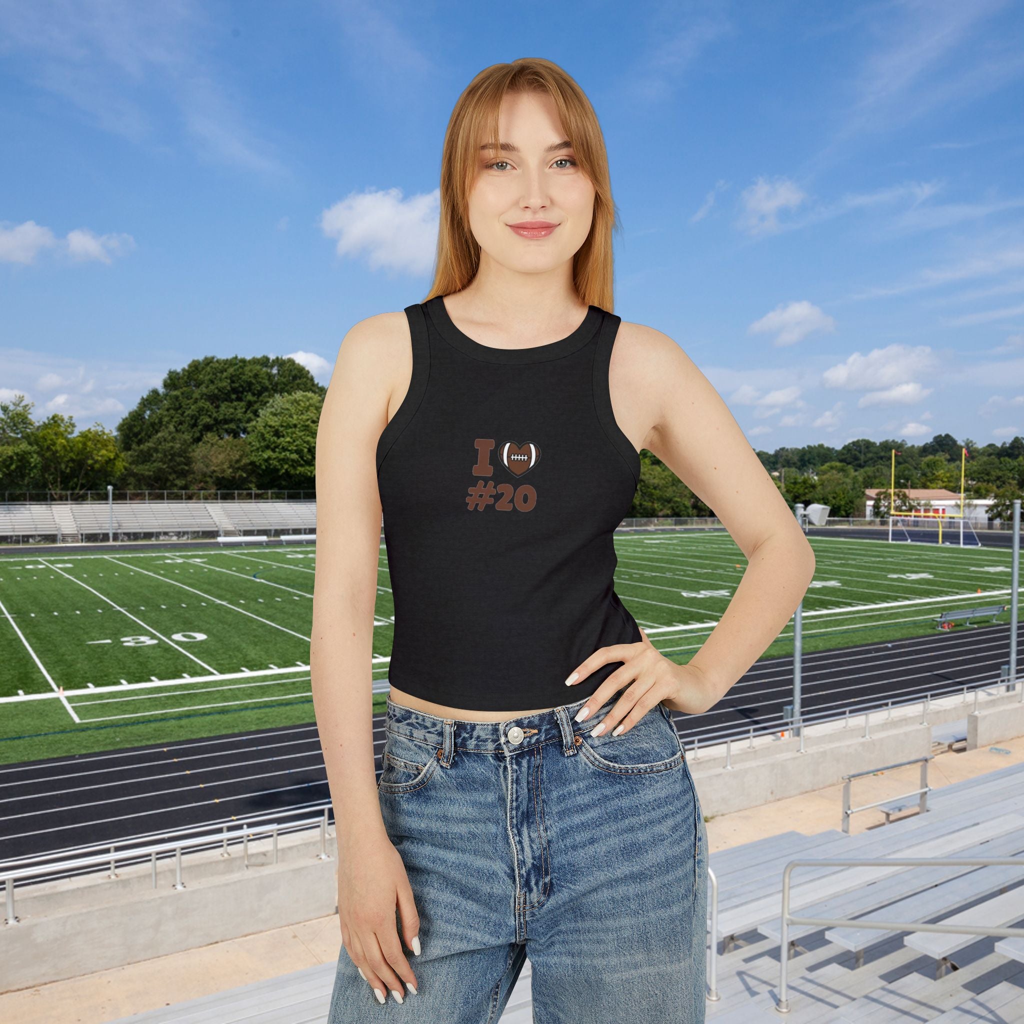 PERSONALIZABLE - Football Fan Racer Tank — “I  Heart #--” Women's Micro Rib Crop Top