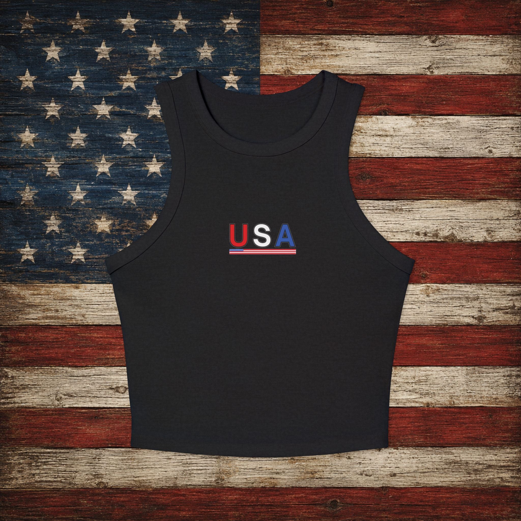USA Racerback Tank Top — Patriotic Women's Cropped Tank for 4th of July