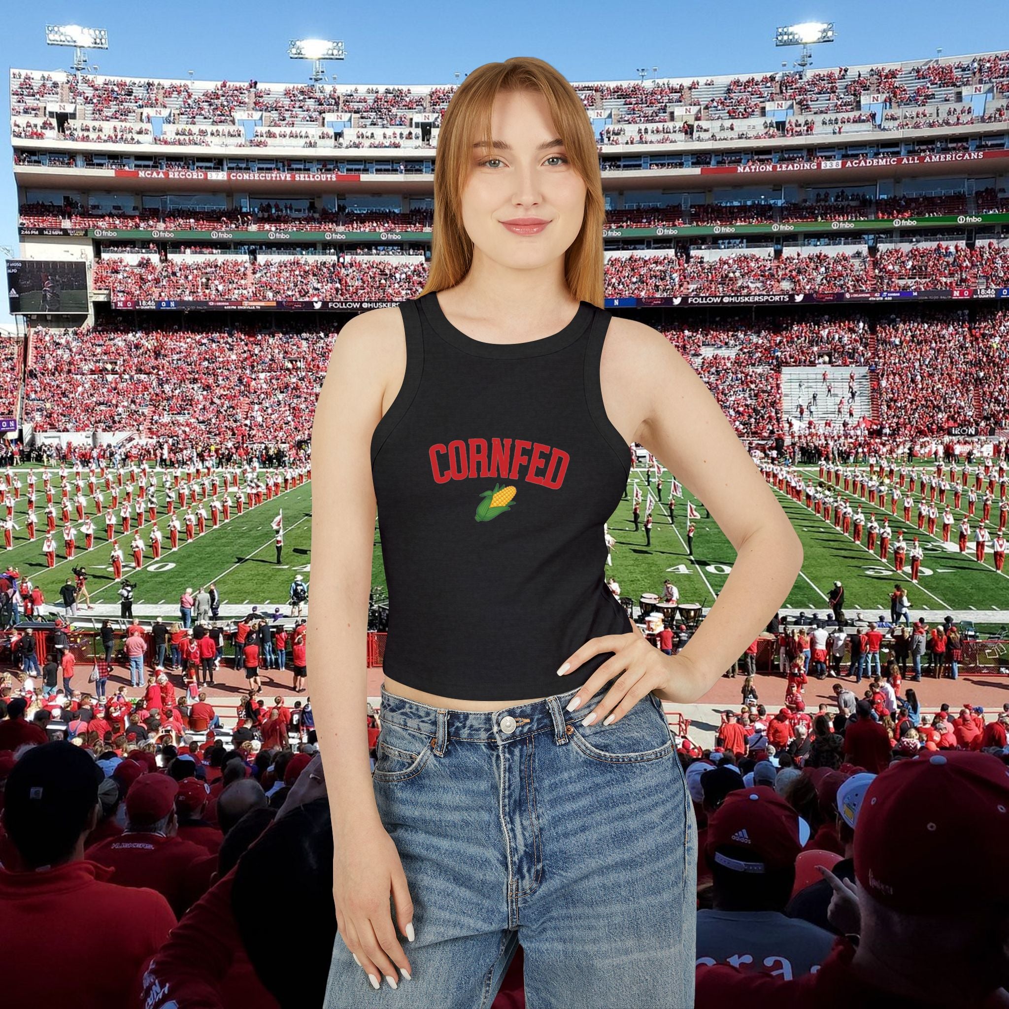 Cornfed Racer Tank Top – Retro Corn Graphic Crop Tank for Women