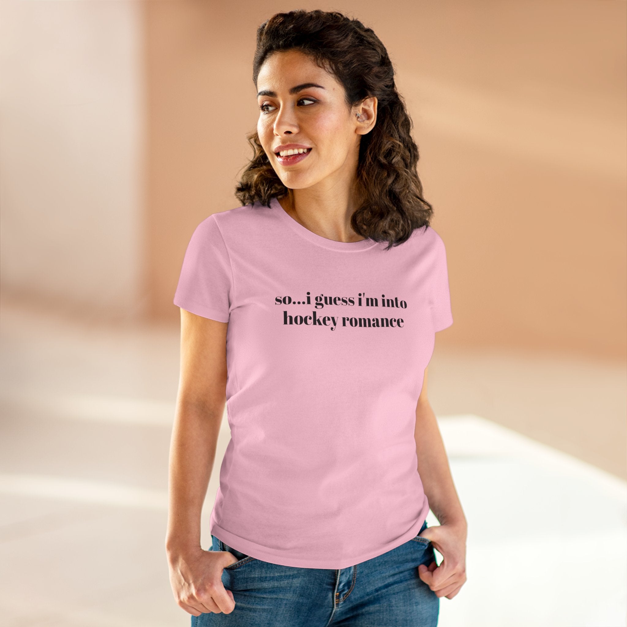 Women's Tee — "so... i guess i'm into hockey romance" Funny Hockey Fan Shirt