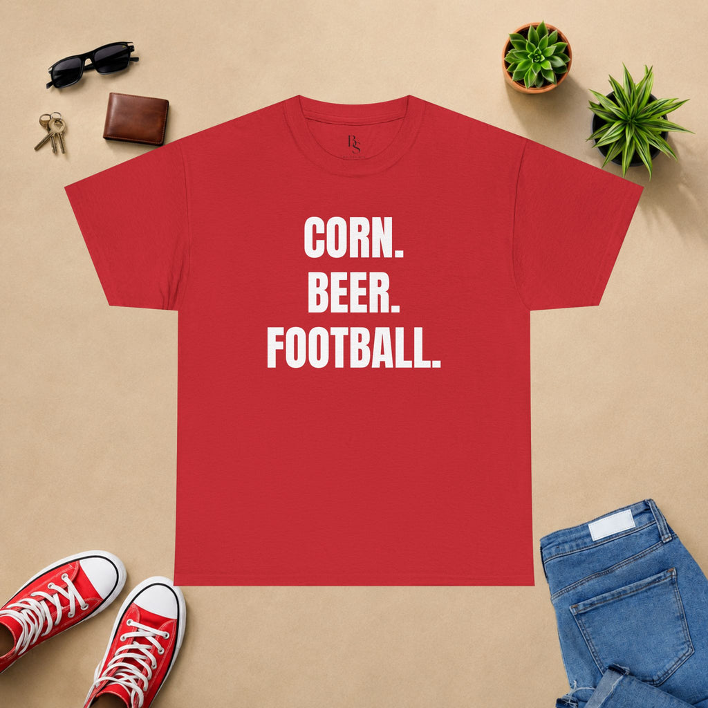 Corn. Beer. Football. T-Shirt — Tailgate & Fall Harvest Game Day Tee
