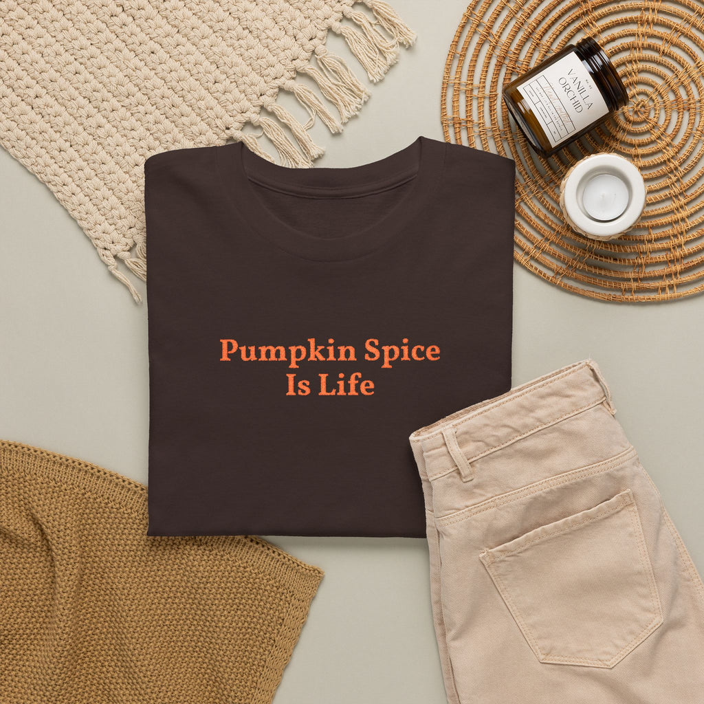 Pumpkin Spice Is Life Tee — Embroidered Fall Coffee Shirt