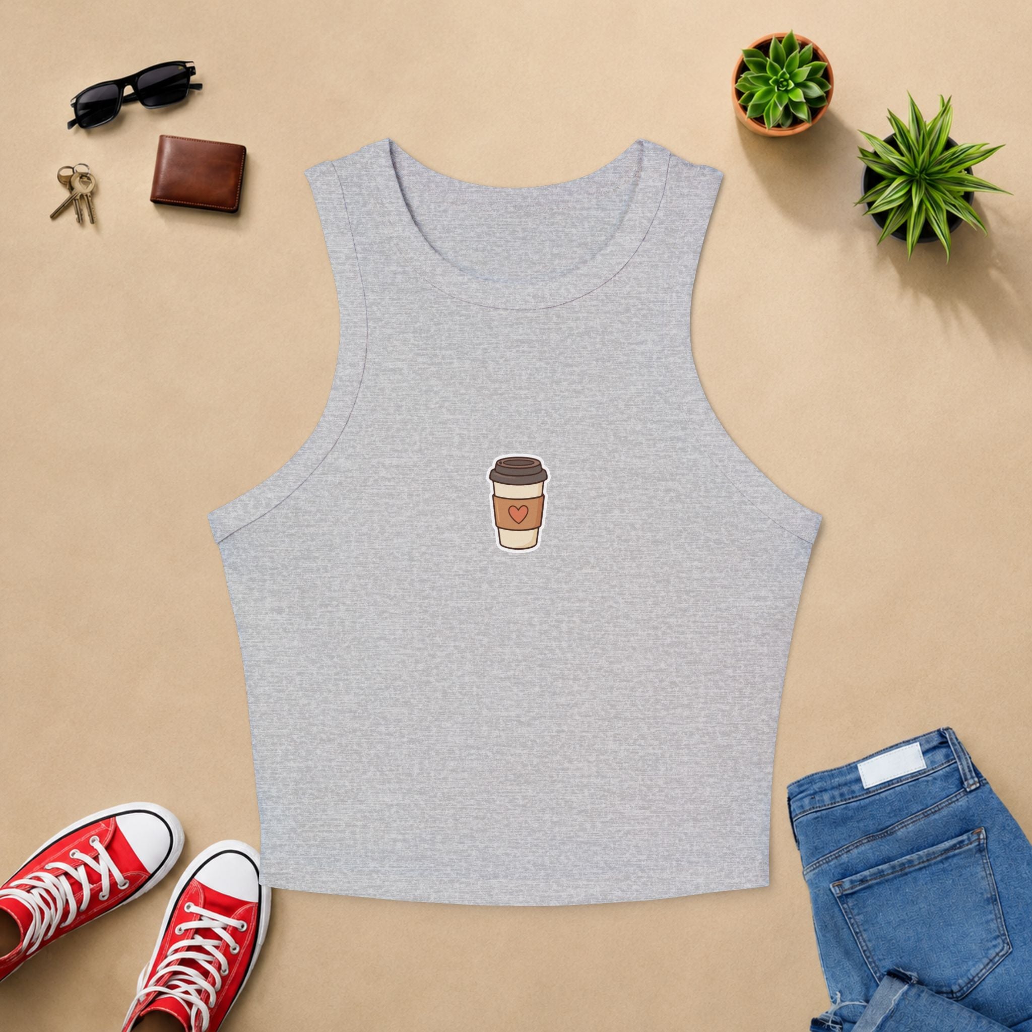 Coffee Cup Racerback Tank Top — Minimal Cute Coffee Graphic