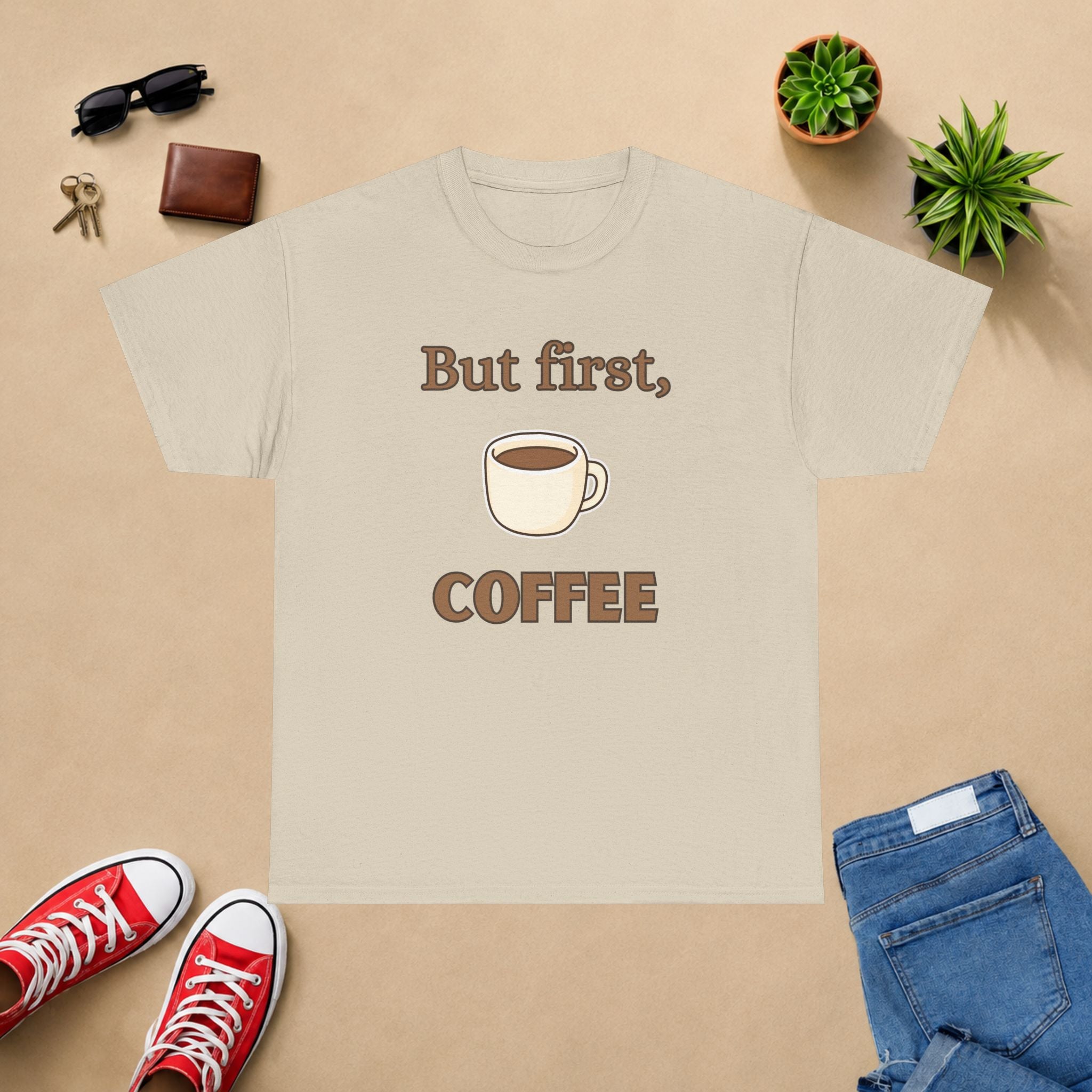But First Coffee T‑Shirt — Funny Coffee Tee for Coffee Lovers