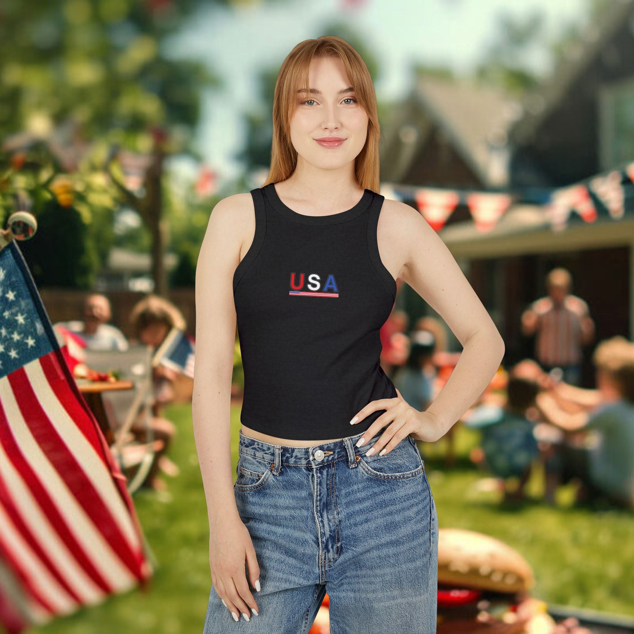 USA Racerback Tank Top — Patriotic Women's Cropped Tank for 4th of July
