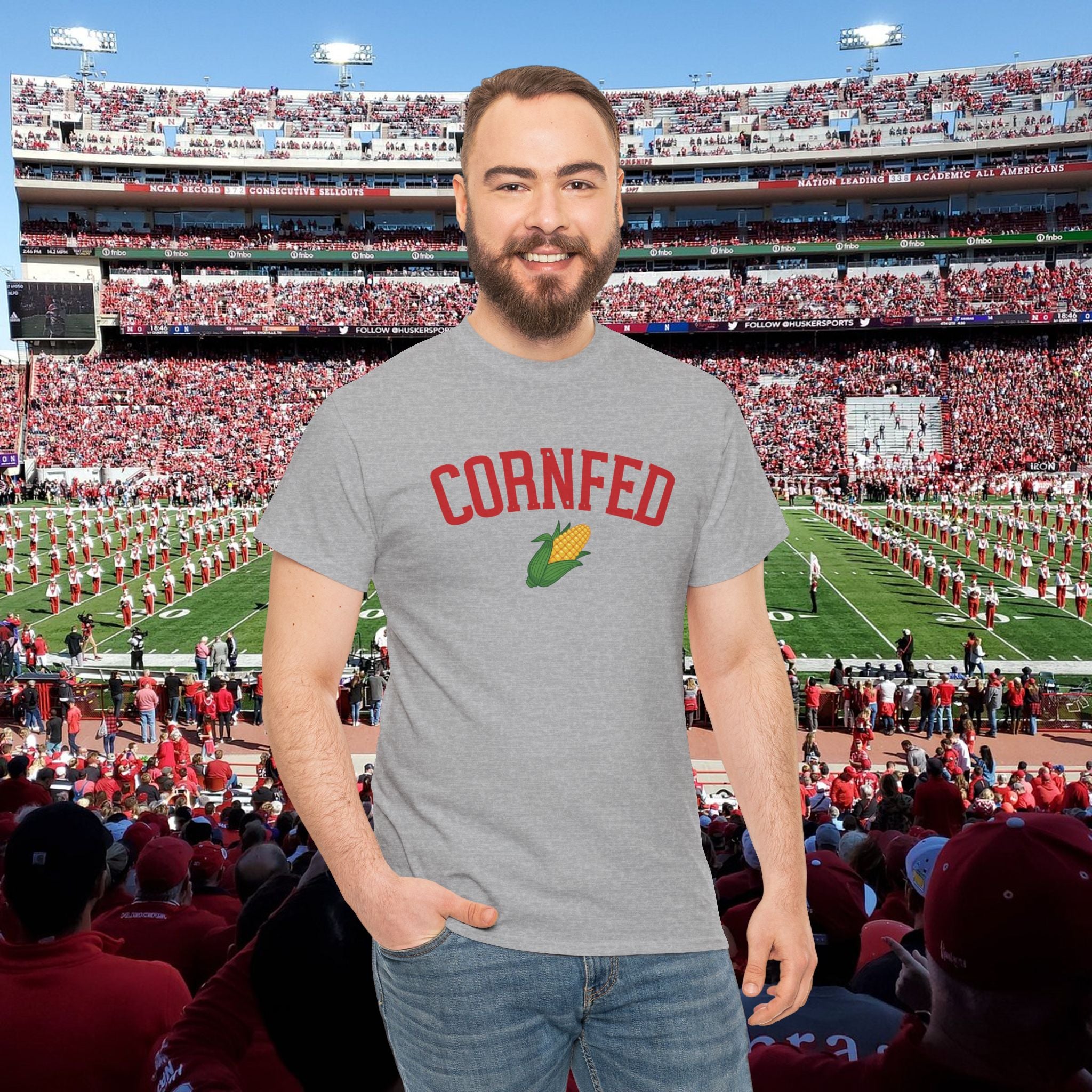 Cornfed Corn Tee — Retro Farm Graphic T-Shirt for Nebraska Fans
