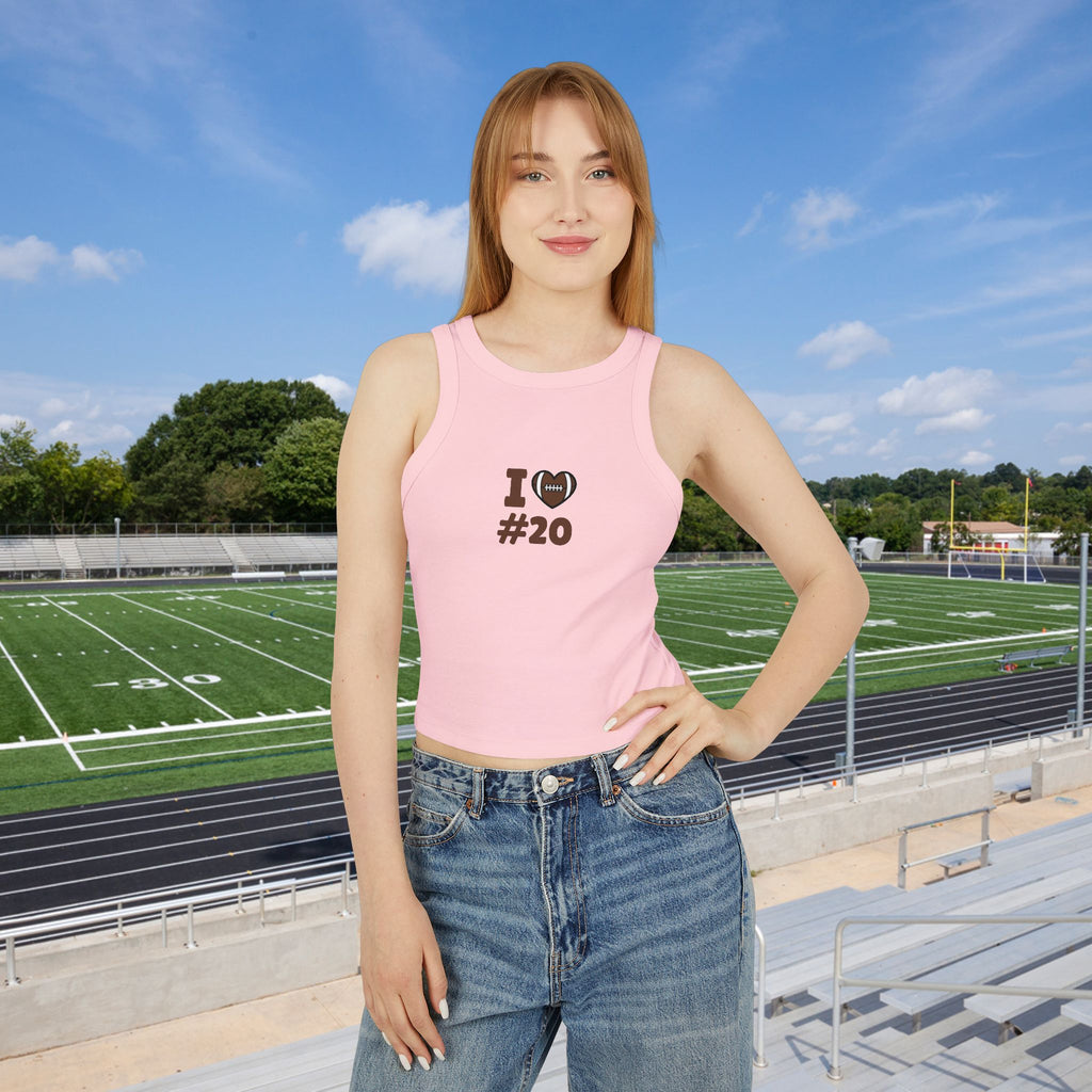 PERSONALIZABLE - Football Fan Racer Tank — “I  Heart #--” Women's Micro Rib Crop Top