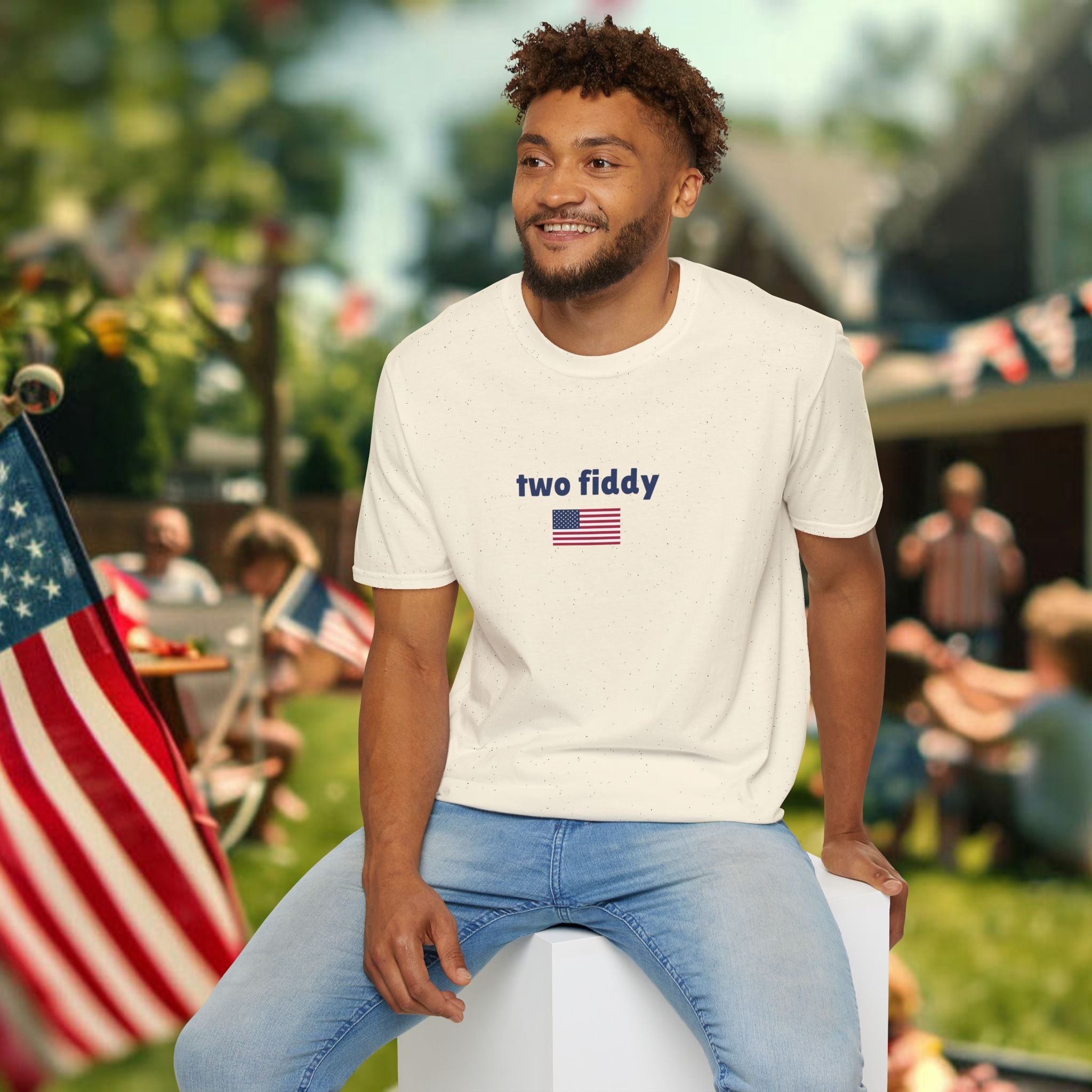 T-Shirt “two fiddy” Patriotic American Flag Tee — Funny Casual USA Pride Shirt