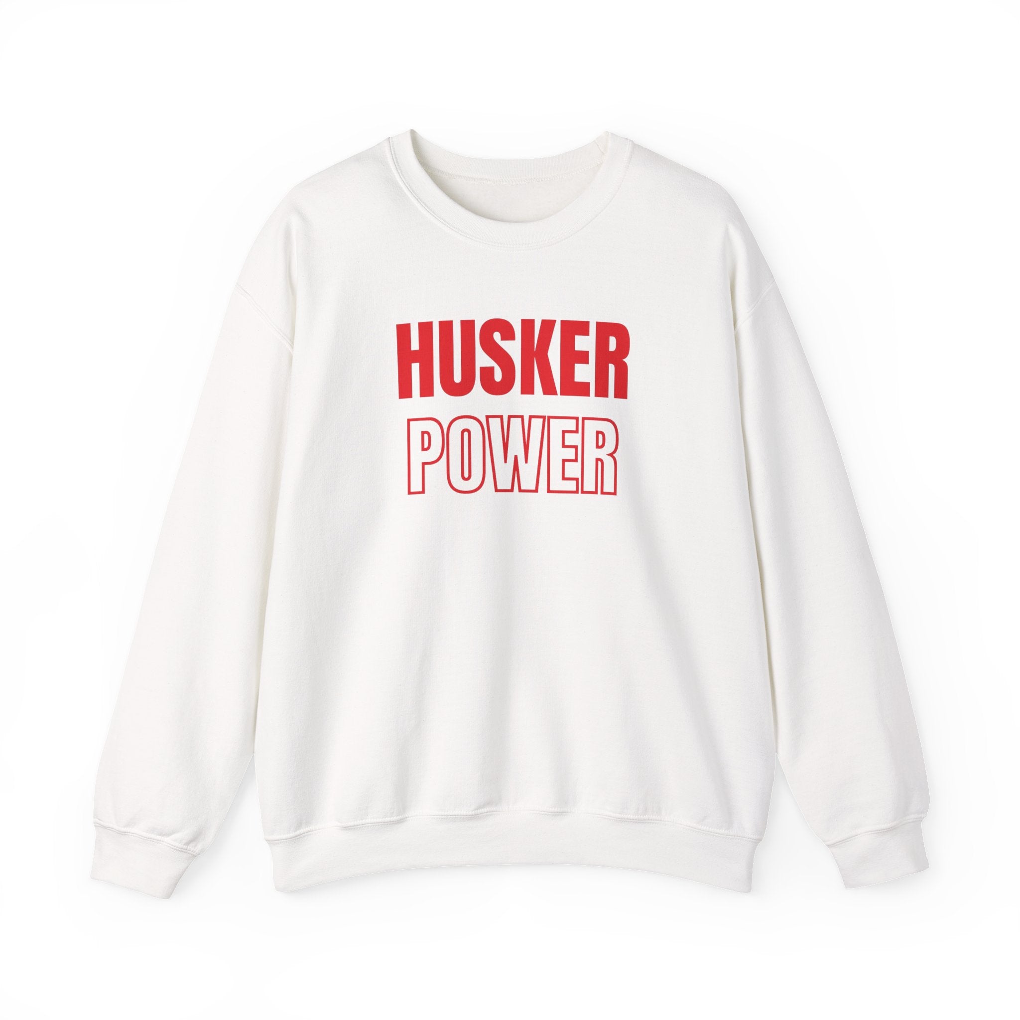 Crewneck Sweatshirt — "HUSKER POWER" Bold Red College Football Fan Pullover