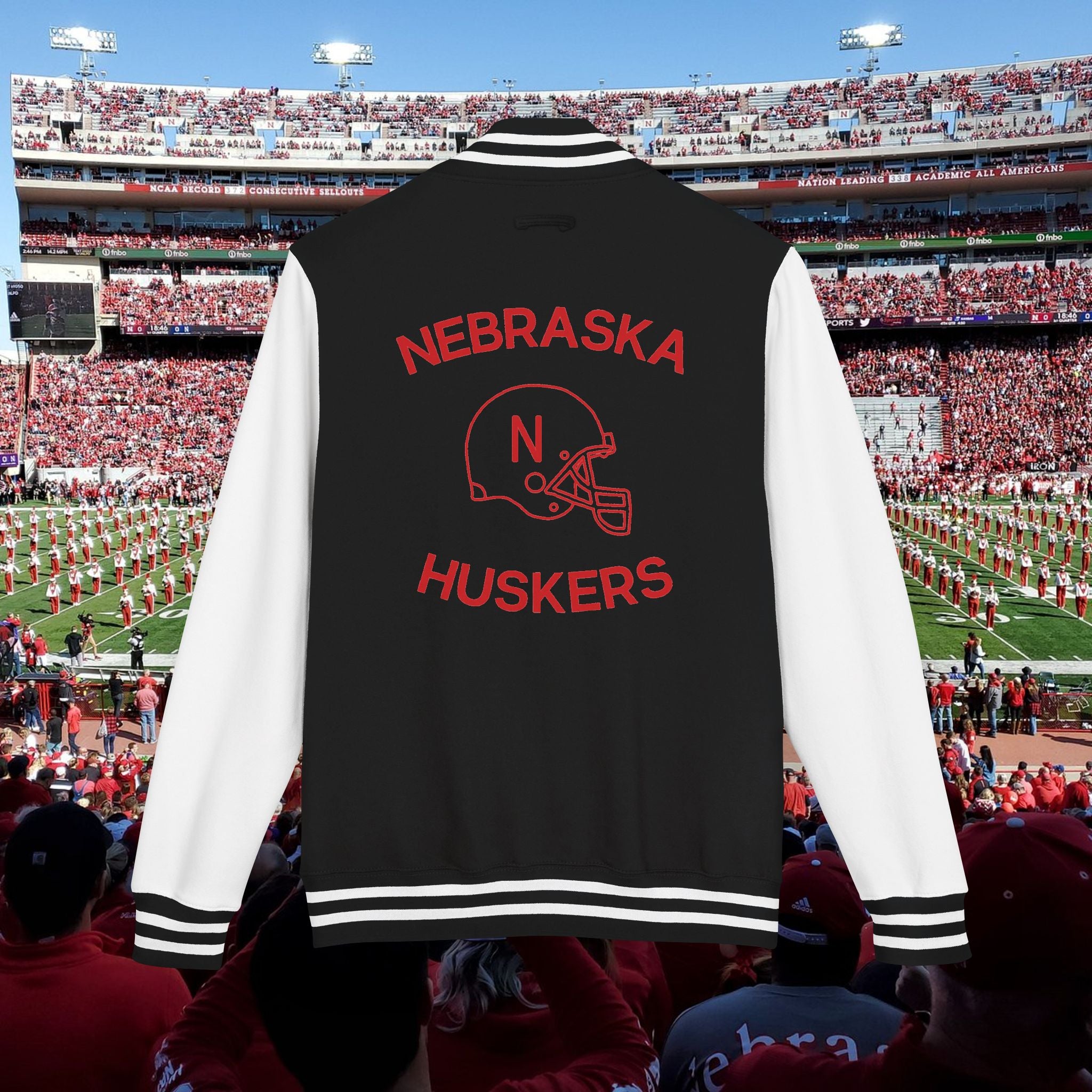 Nebraska Huskers Letterman Jacket - 'NE' Varsity Red & White Football Jacket