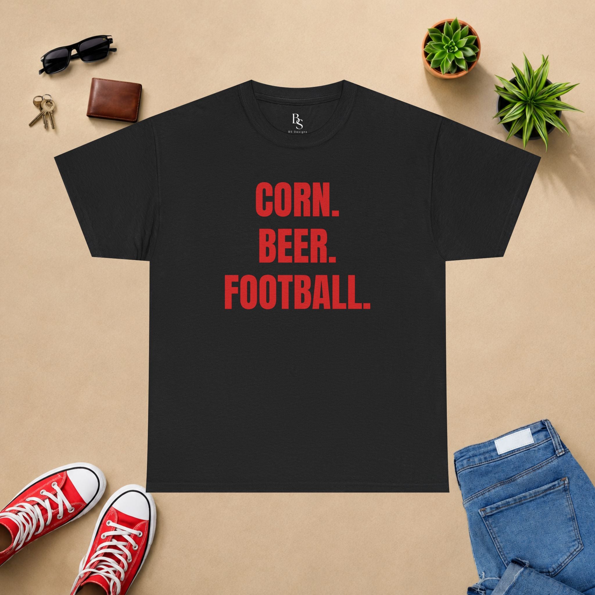 Corn. Beer. Football. T-Shirt — Tailgate & Fall Harvest Game Day Tee