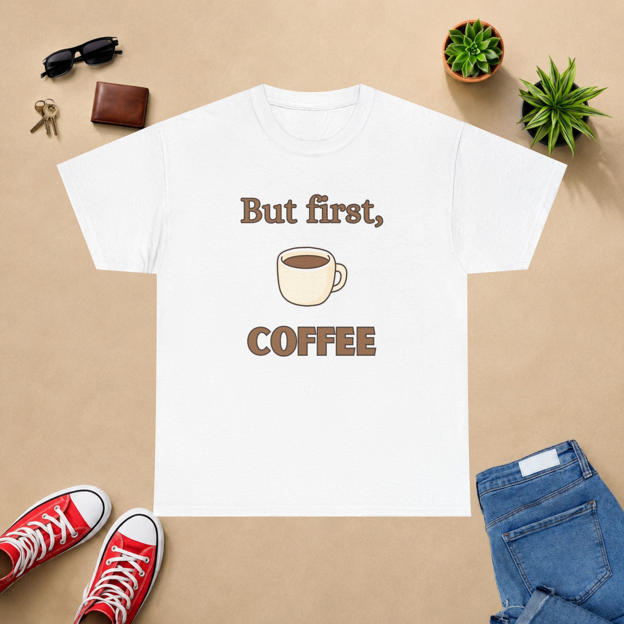 But First Coffee T‑Shirt — Funny Coffee Tee for Coffee Lovers